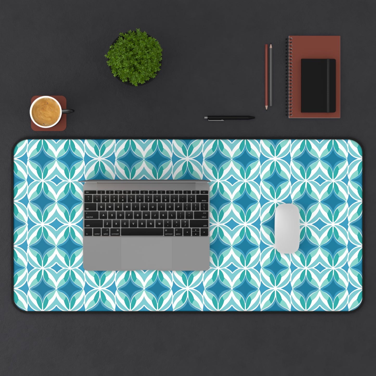 Retro Abstract Blue, Teal, and Aqua Pattern Extended Gaming Mouse Pad  Desk Mat  - 3 Sizes