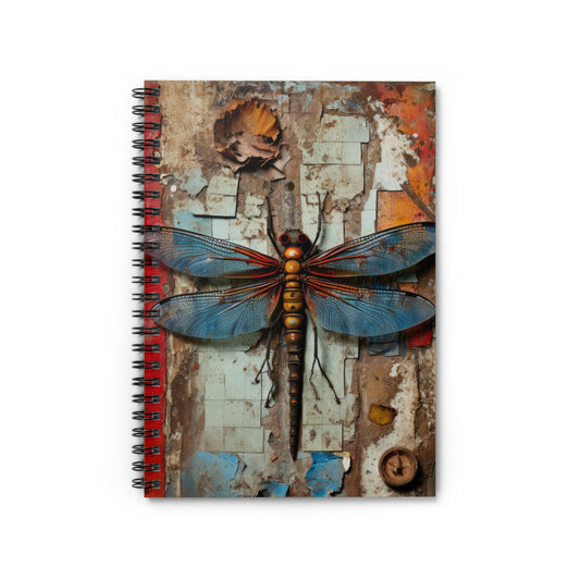 Rustic Dragonfly in Steampunk Industrial Urban Decay  - Spiral Notebook Ruled Line 6"x8"