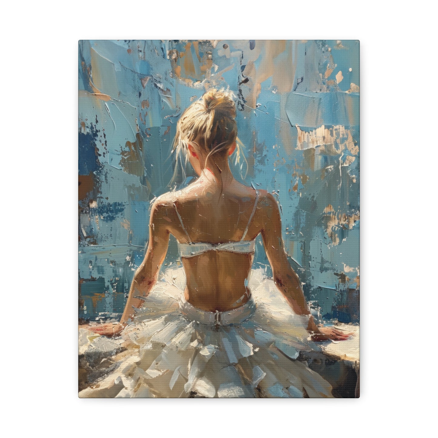 Sunlit Serenity Ballerina in White Dress, Bathed in Sunlight and Blue Skies with Back Turned Print on Canvas Gallery - 13 Sizes