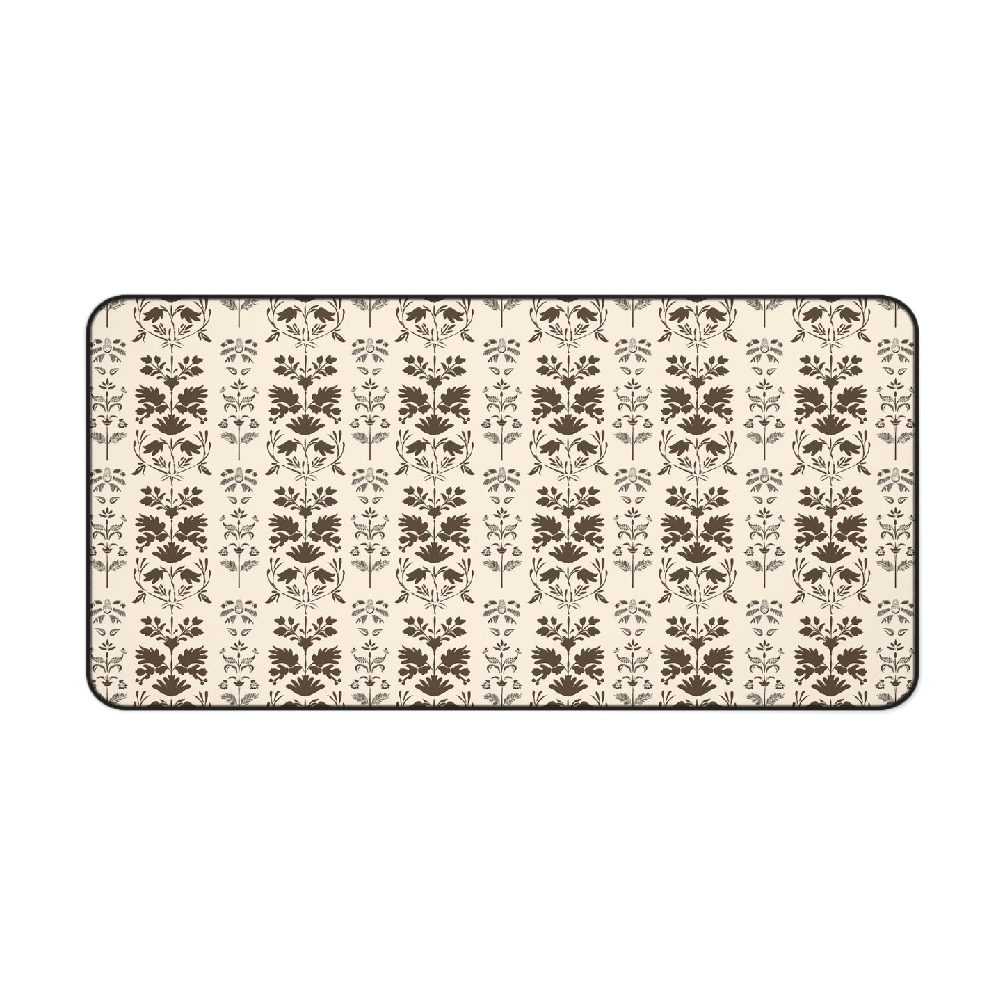 Early American Stencil-Inspired Beige and Brown Floral Pattern Gaming Mouse Pad  Desk Mat  - 3 Sizes