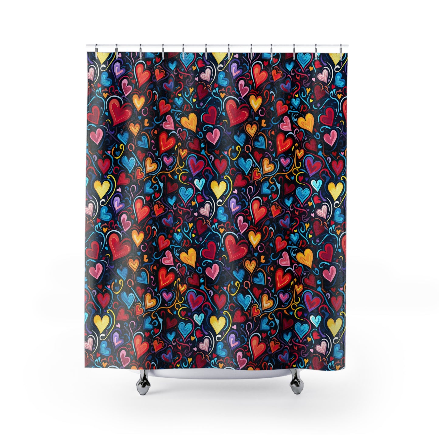 Whimsical Colorful Heart Design Bathroom Shower Curtain   71" × 74"