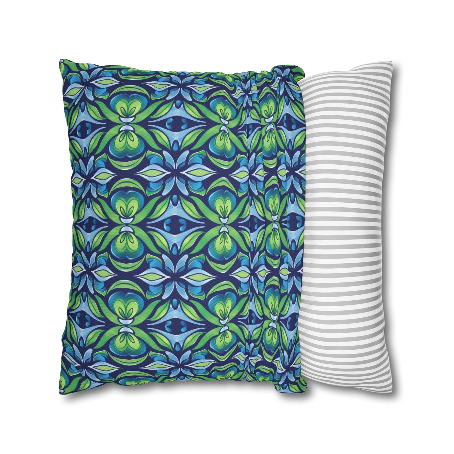 Retro Abstract Blue and Green Floral Pattern Spun Polyester Square Pillowcase 4 Sizes