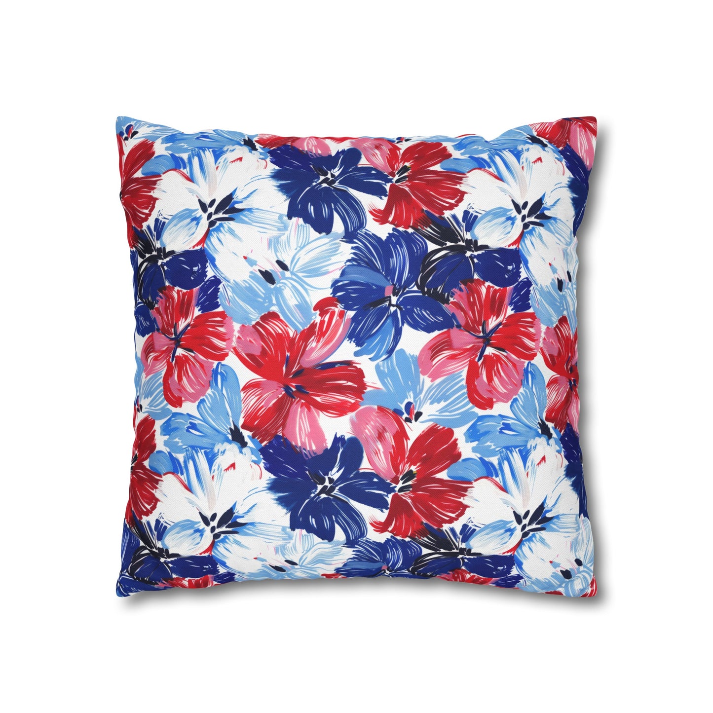 Americana Blooms: Large Watercolor Flowers in Red, White, and Blue Spun Polyester Square Pillowcase 4 Sizes