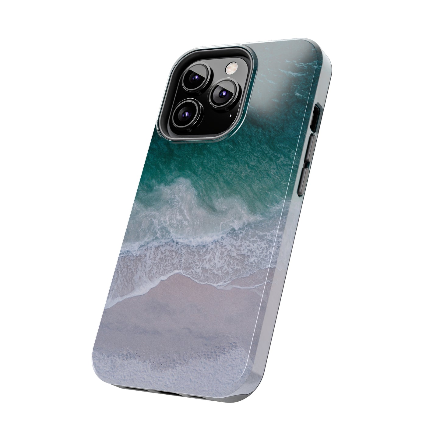 Ocean's Embrace: Deep Green Waters with White Waves Crashing onto the Beach Design Iphone Tough Phone Case