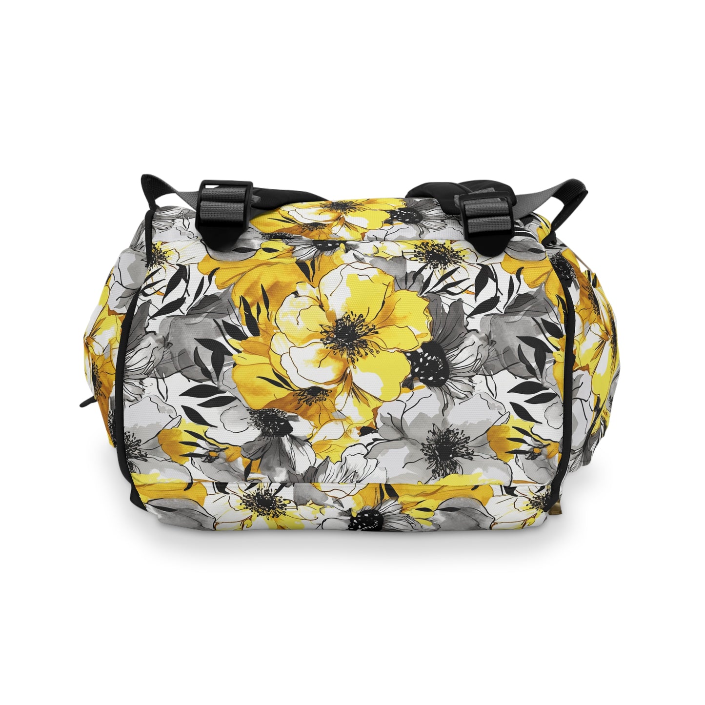 Soothing Radiance: Large Yellow and Grey Watercolor Flower Multifunctional Diaper Backpack