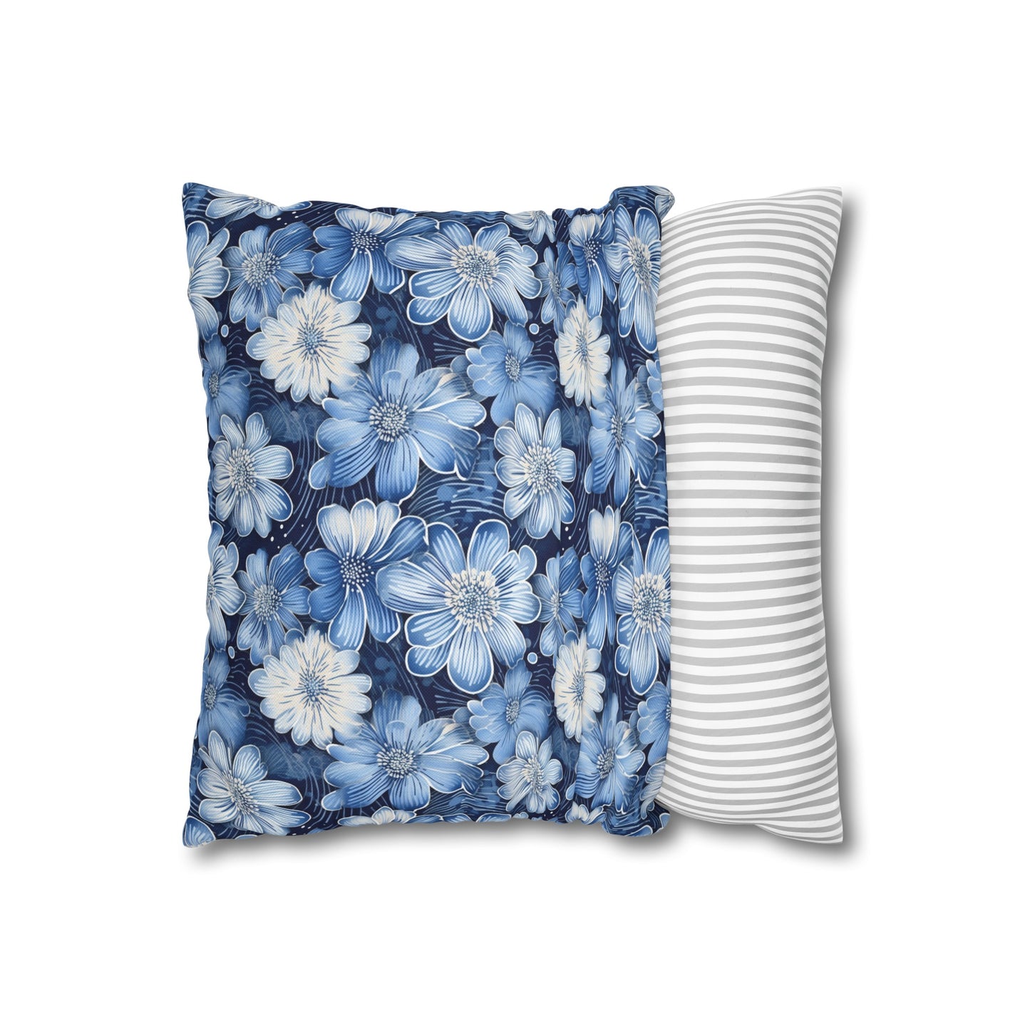 Watercolor Blossom in Blue and White Spun Polyester Square Pillowcase 4 Sizes