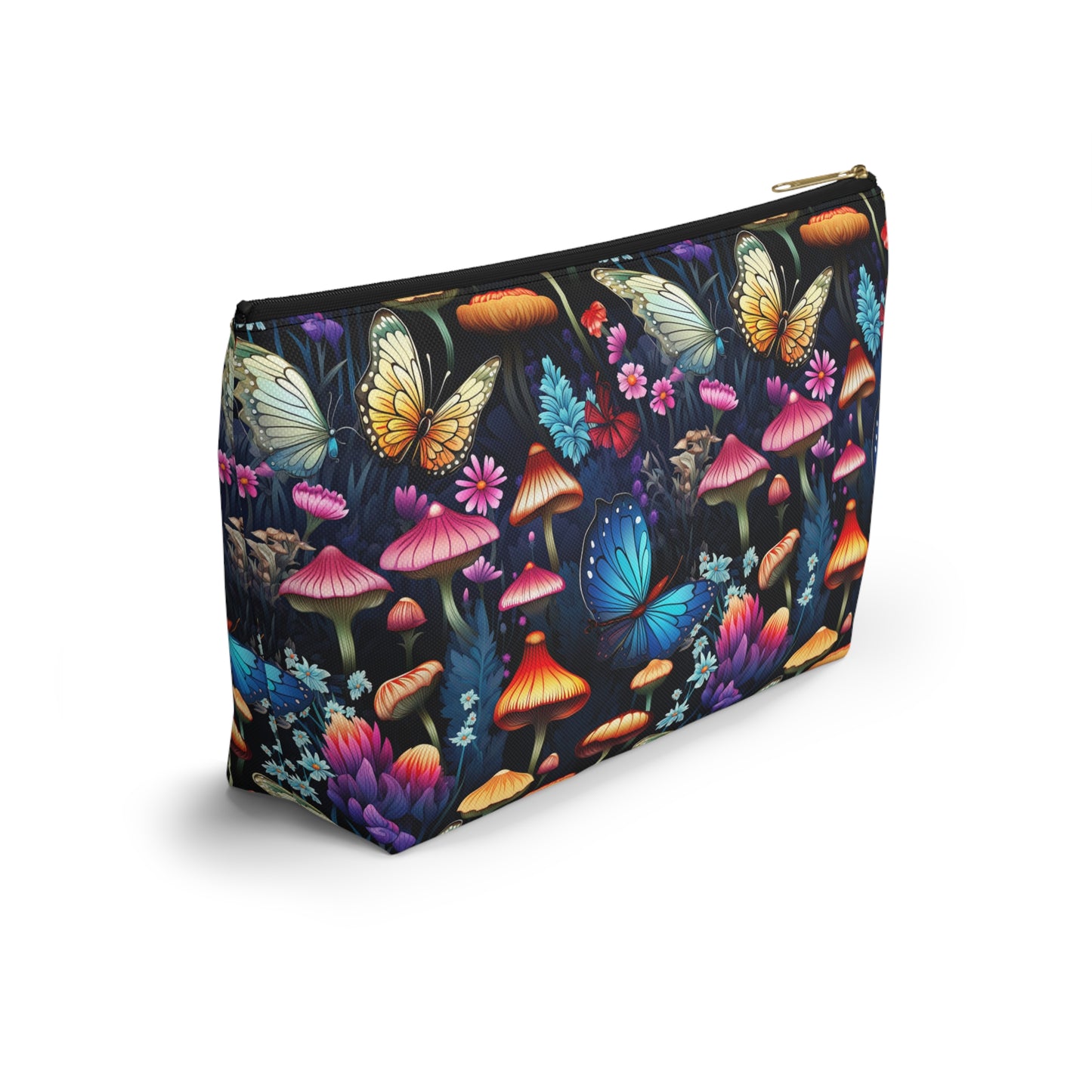 Neon Nocturne: Illuminated Butterfly and Mushroom Silhouettes Against the Night Sky  - Makeup & Accessory Bag 2 Sizes