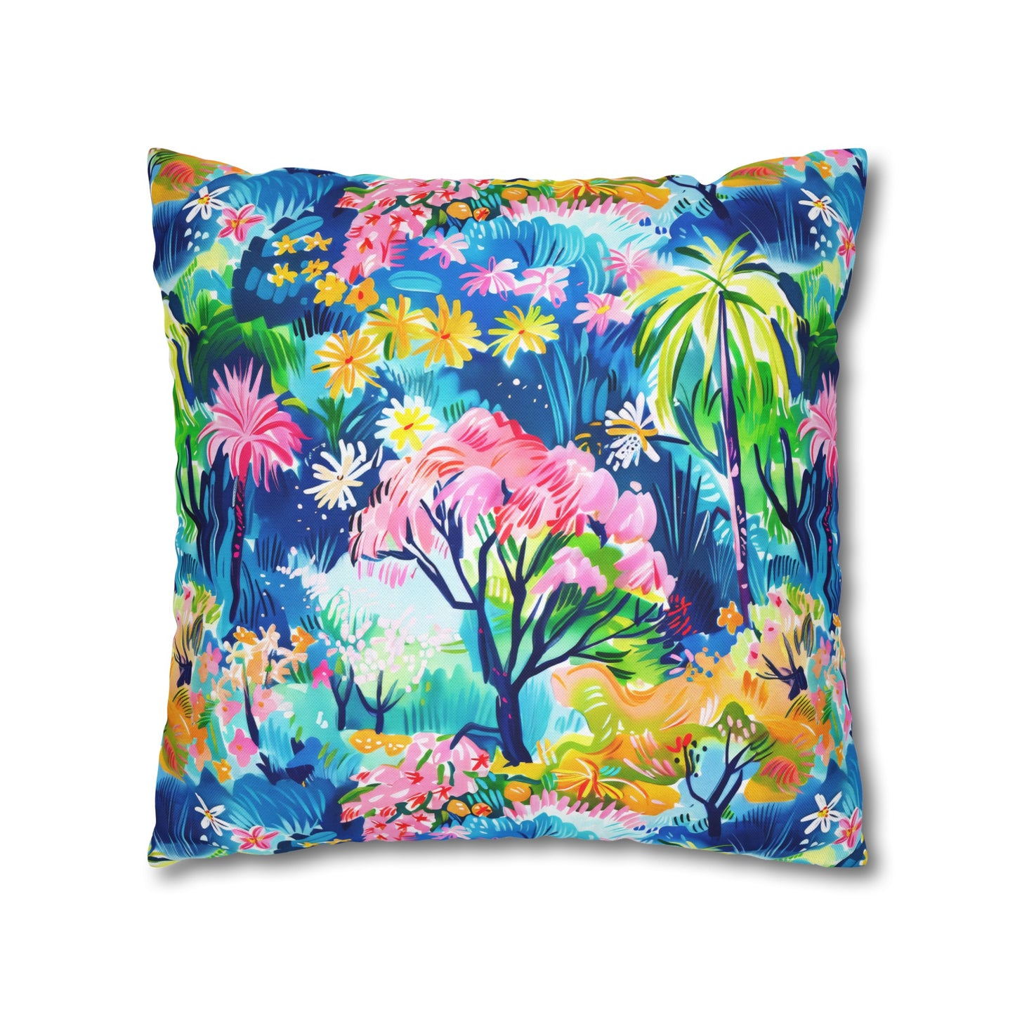 Kaleidoscope Canopy: Tropical Palm Symphony Spun Polyester Square Pillowcase 4 Sizes