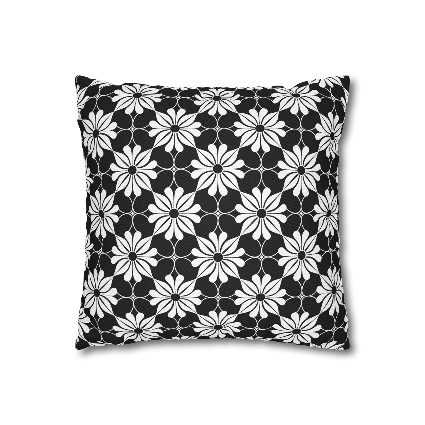 Retro Chic Monochrome Floral Geometric Flowers Spun Polyester Square Pillowcase 4 Sizes