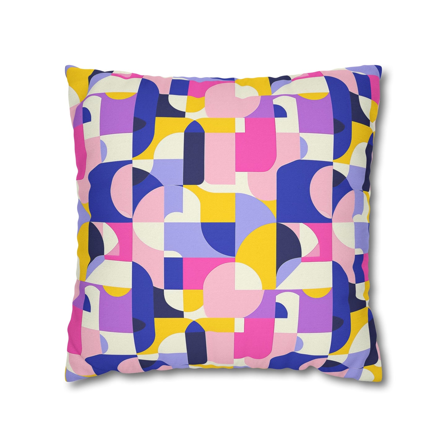 Vibrant Pink, Blue Yellow Color Block Geometric Shapes Spun Polyester Square Pillowcase 4 Sizes