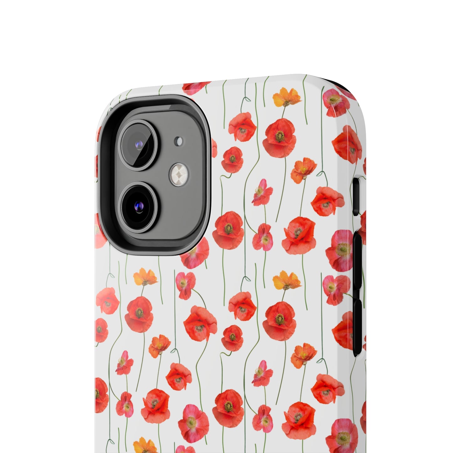 Vivid Elegance: Bright Red Poppies on a White Background Iphone Tough Phone Case