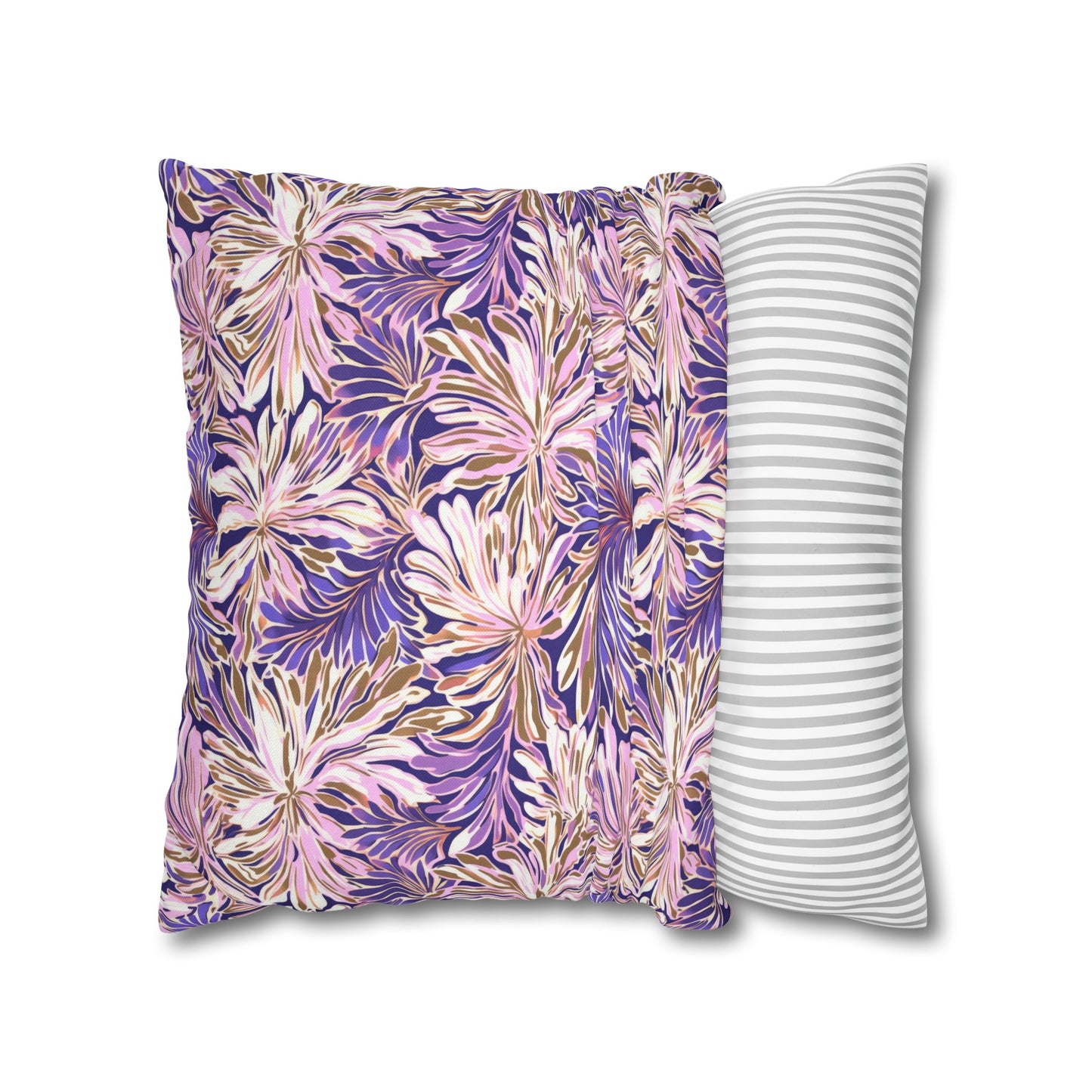 Gilded Blooms: Purple, Pink, and Gold Abstract Watercolor Flowers Spun Polyester Square Pillowcase 4 Sizes