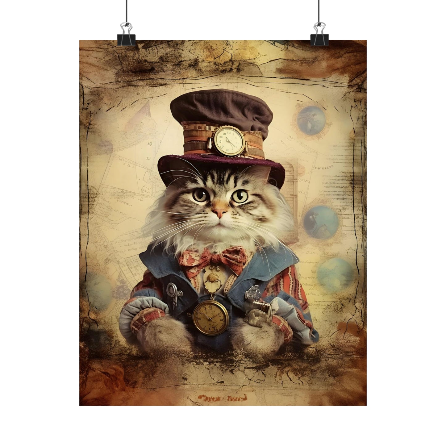 Steampunk Vintage Clothing Dressed Cat Print on Matte Poster - 11 Sizes