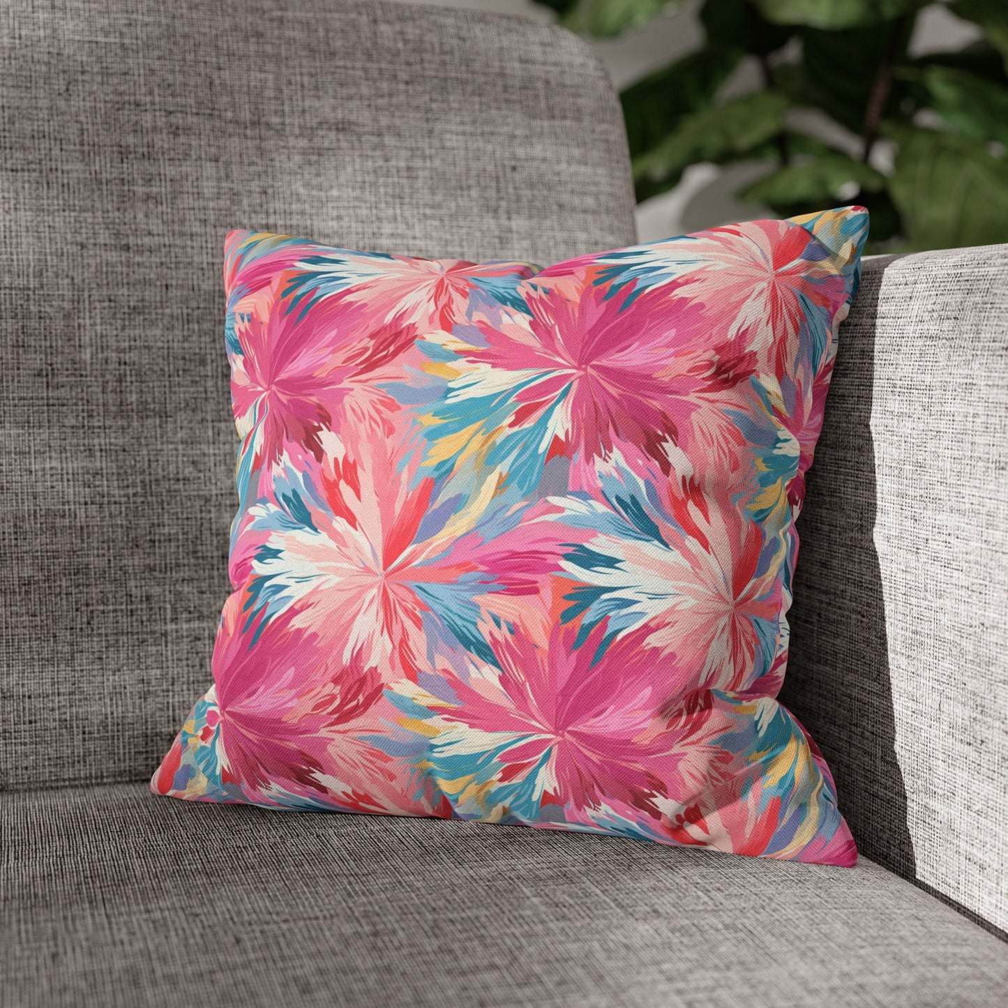 Whispering Sunset: Muted Pinks, Blues, and Gold Watercolor Flowers Spun Polyester Square Pillowcase 4 Sizes