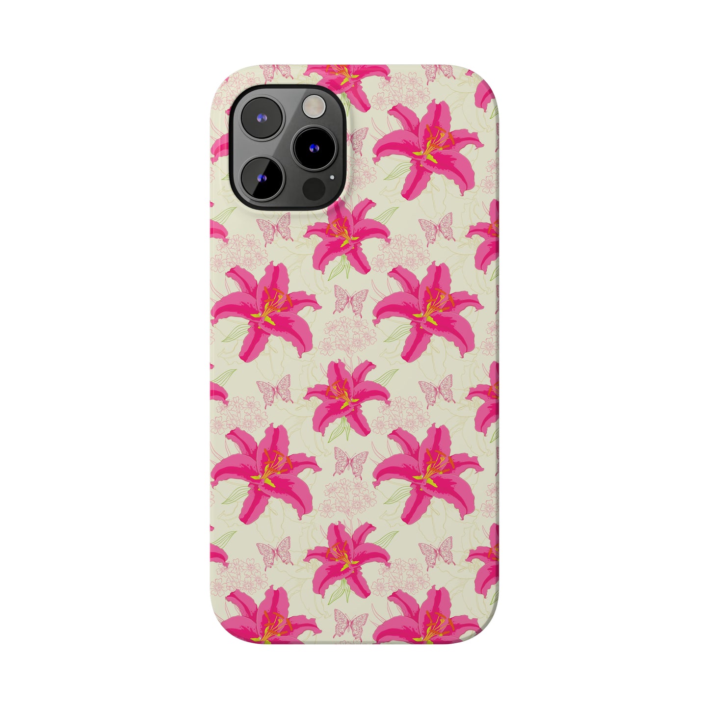 Large Lilies and Butterflies Iphone 15-12 Slim Phone Case