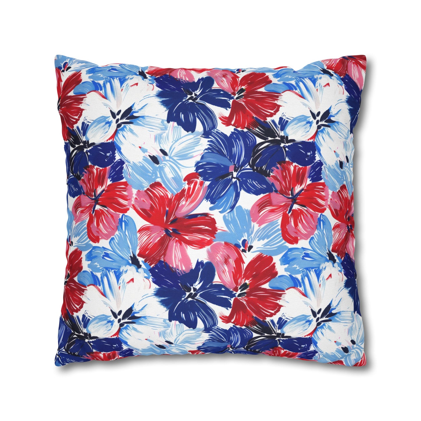 Americana Blooms: Large Watercolor Flowers in Red, White, and Blue Spun Polyester Square Pillowcase 4 Sizes