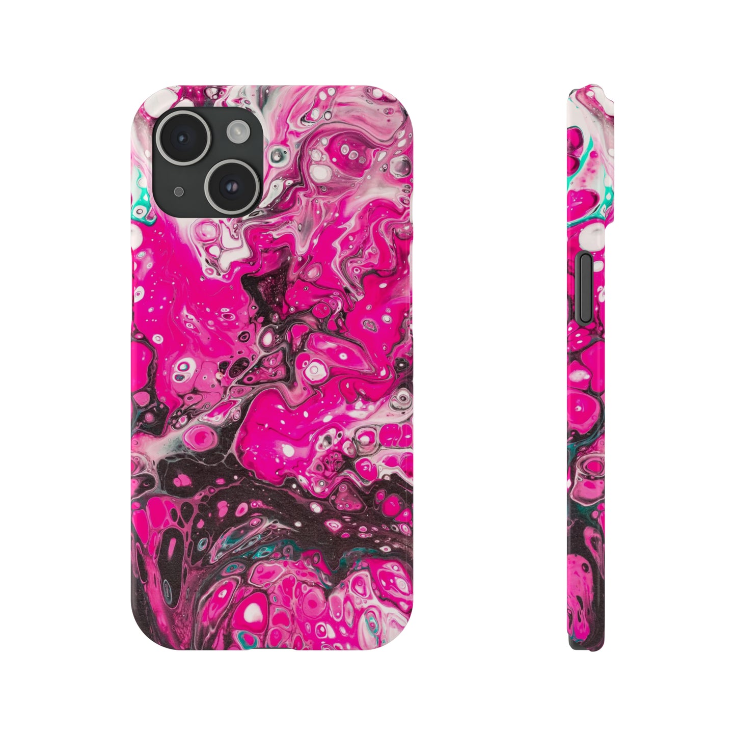 Pink, Black and White Alcohol Ink Design Iphone 15-12 Slim Phone Case