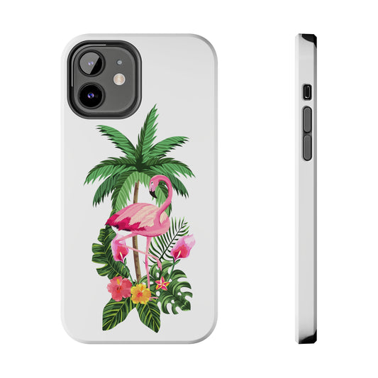 Tropical Pink Flamingo and Flowers Iphone Tough Phone Case