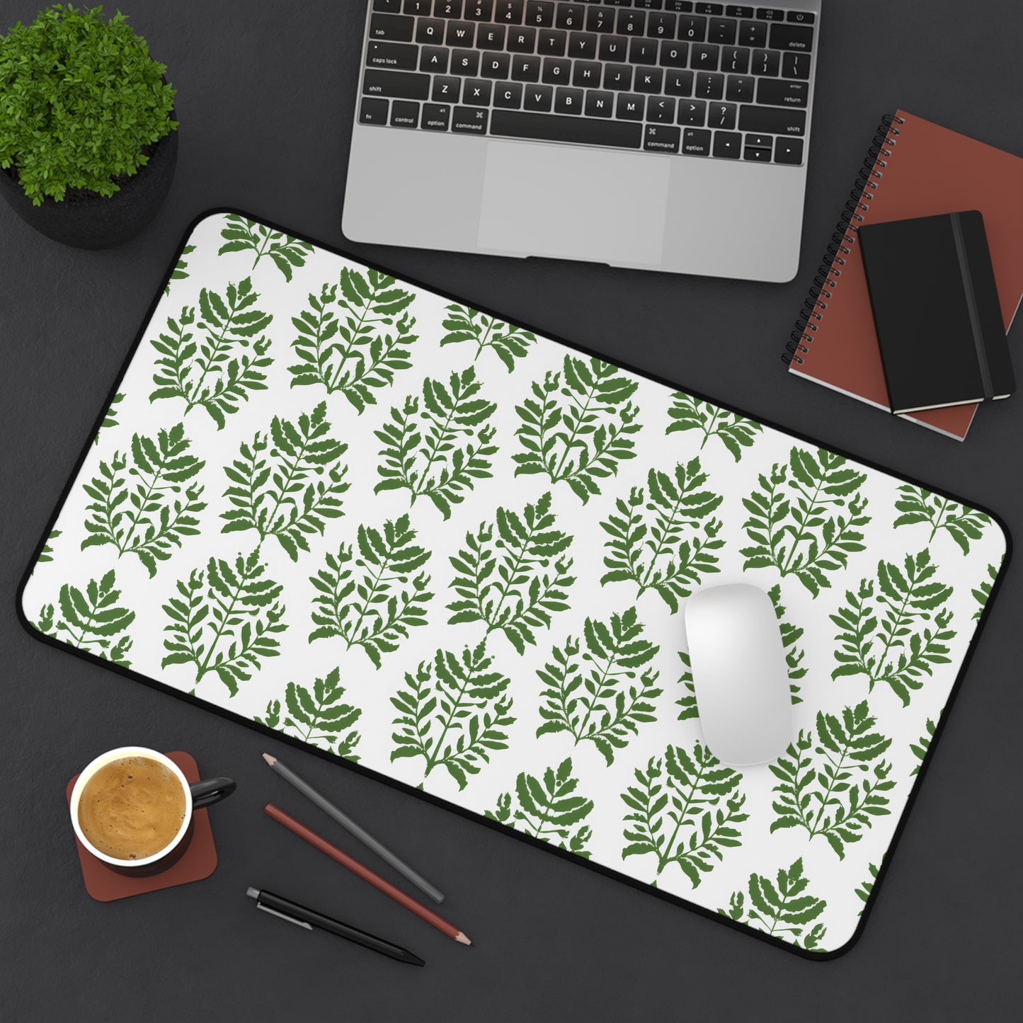 Verdant Harmony in Elegant Green Botanical Block Print Pattern Extended Gaming Mouse Pad  Desk Mat  - 3 Sizes