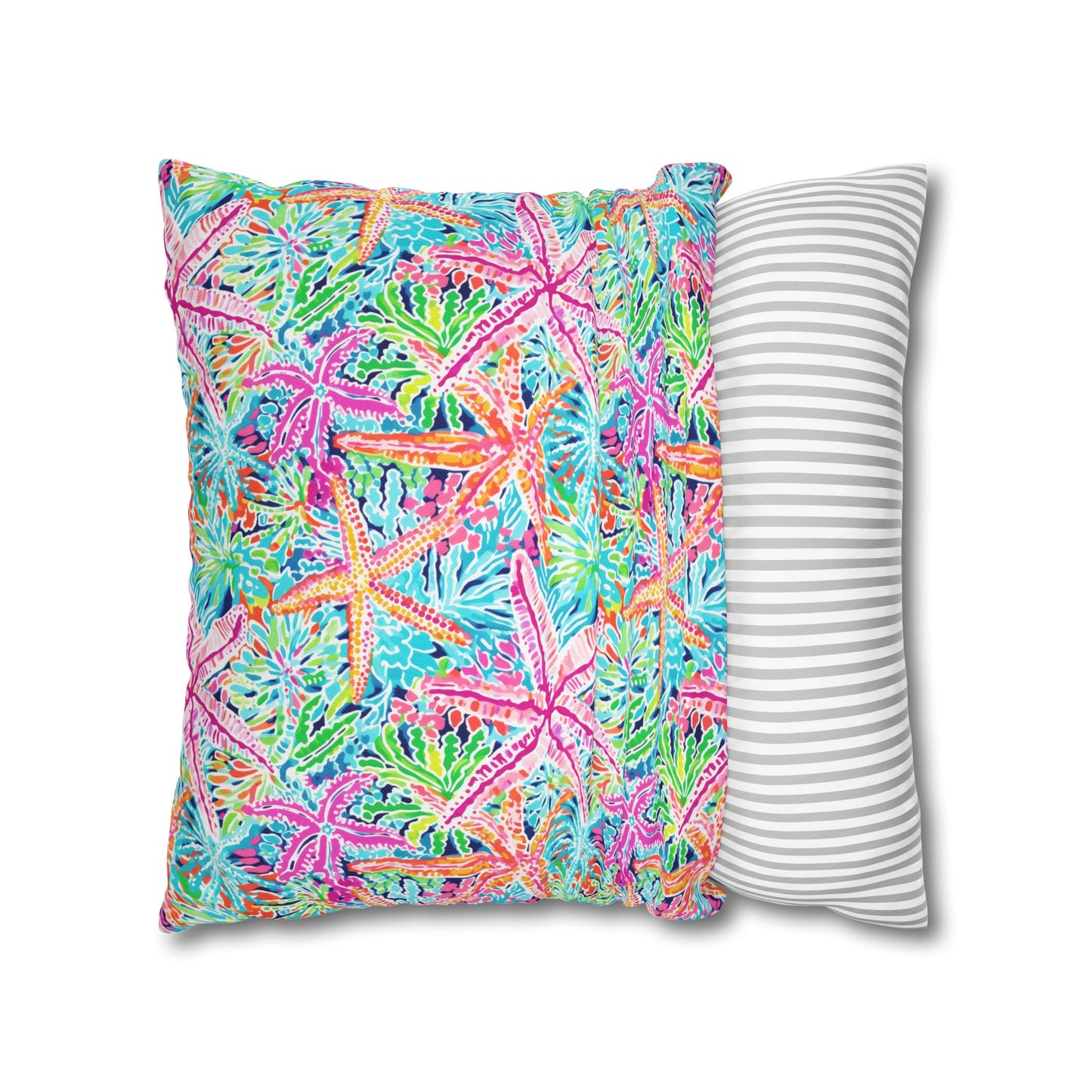 Oceanic Opulence: Vibrant Watercolor Starfish in a Sea of Color Spun Polyester Square Pillowcase 4 Sizes