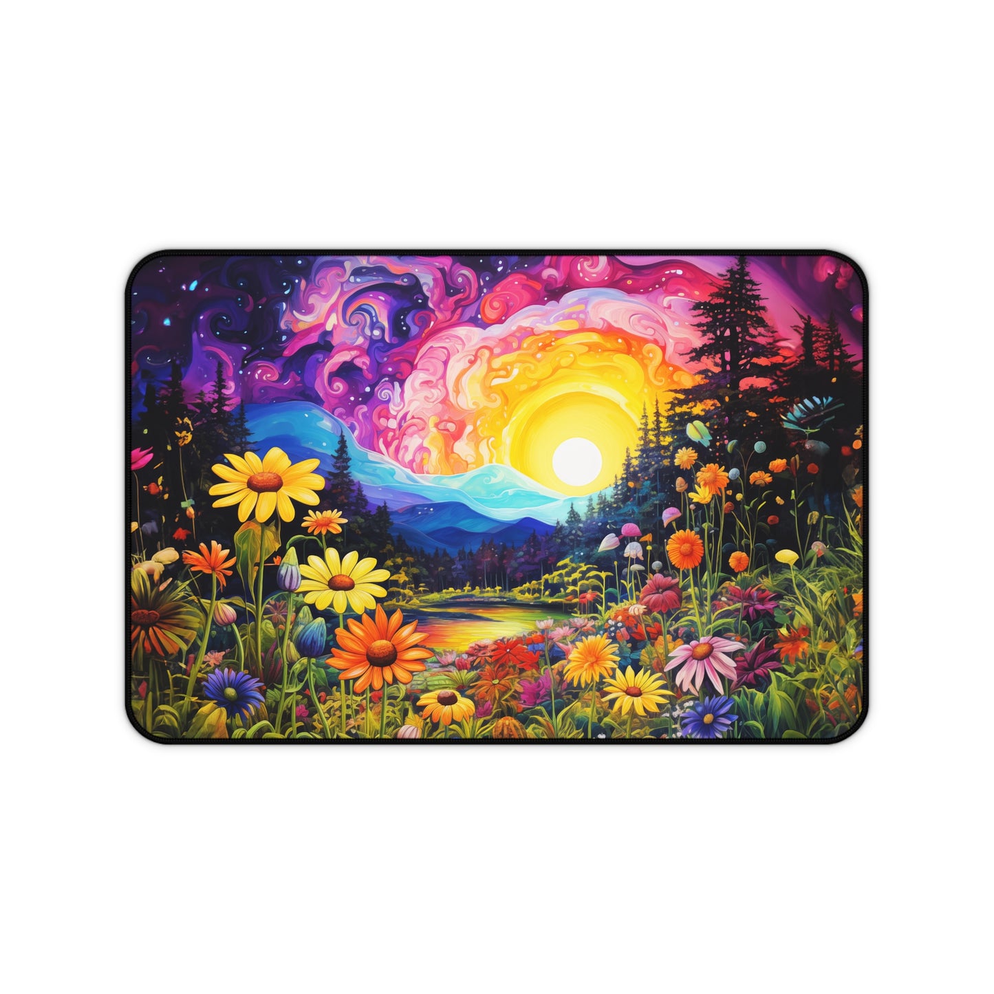 Enchanting Sunrise Over a Whimsical Field of Wildflowers - Desk Mat Extended Gaming Mouse Pad 3 Sizes