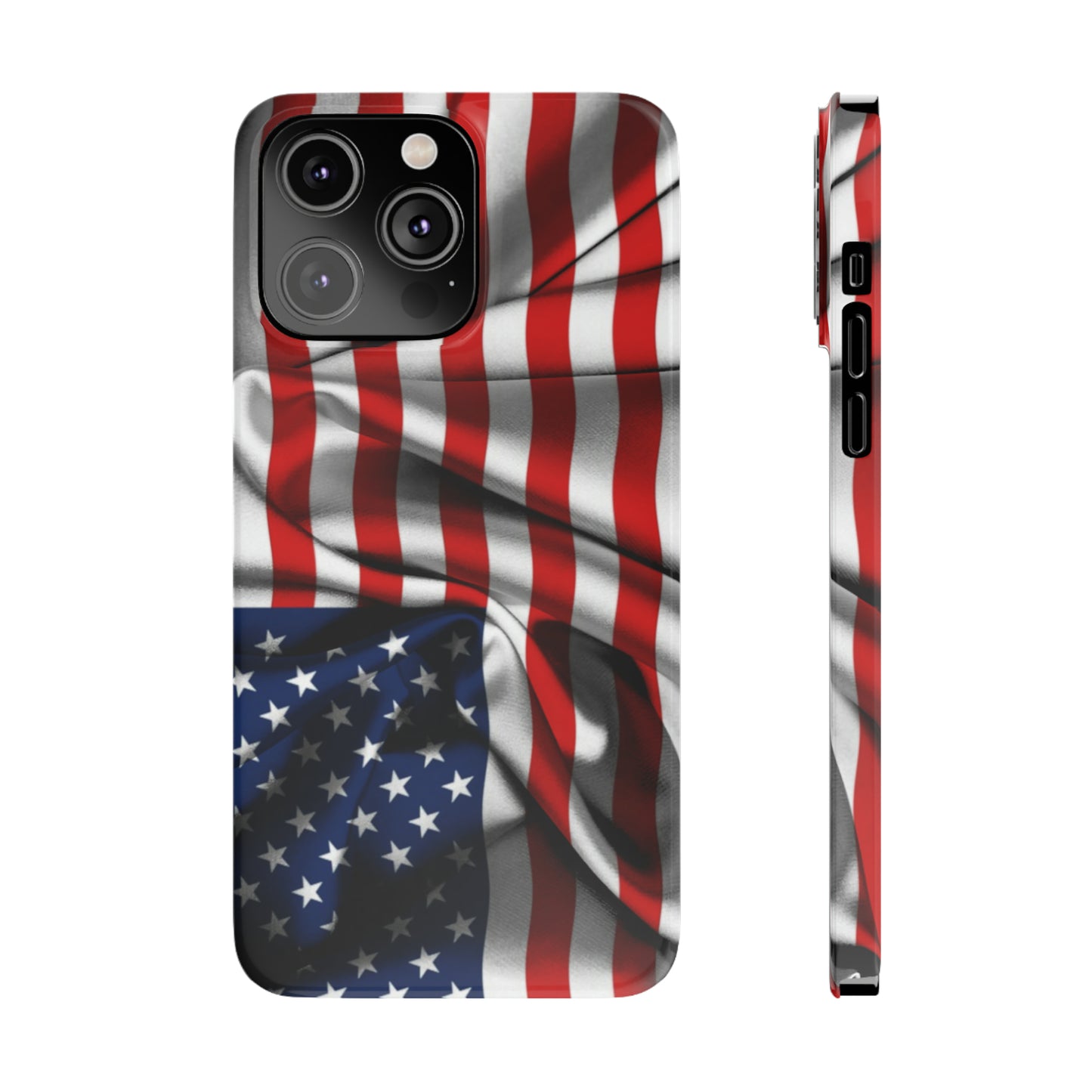 Proudly Unfurling: The American Flag Waves in Patriotic Splendor Iphone 15-12 Slim Phone Case