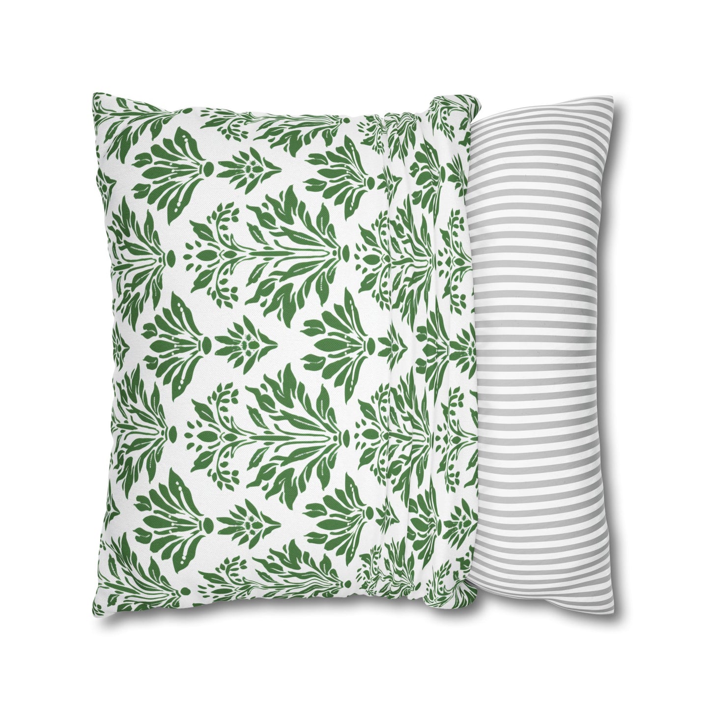 Green Floral Indian Block Print Pattern Spun Polyester Square Pillowcase 4 Sizes