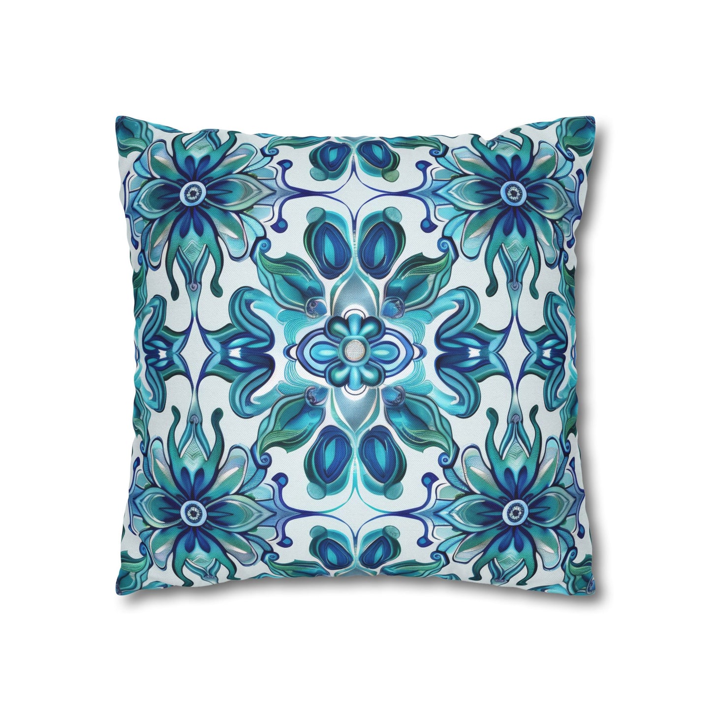 Exquisite Blue Lotus Elegance Floral Mosaic Design Spun Polyester Square Pillowcase 4 Sizes