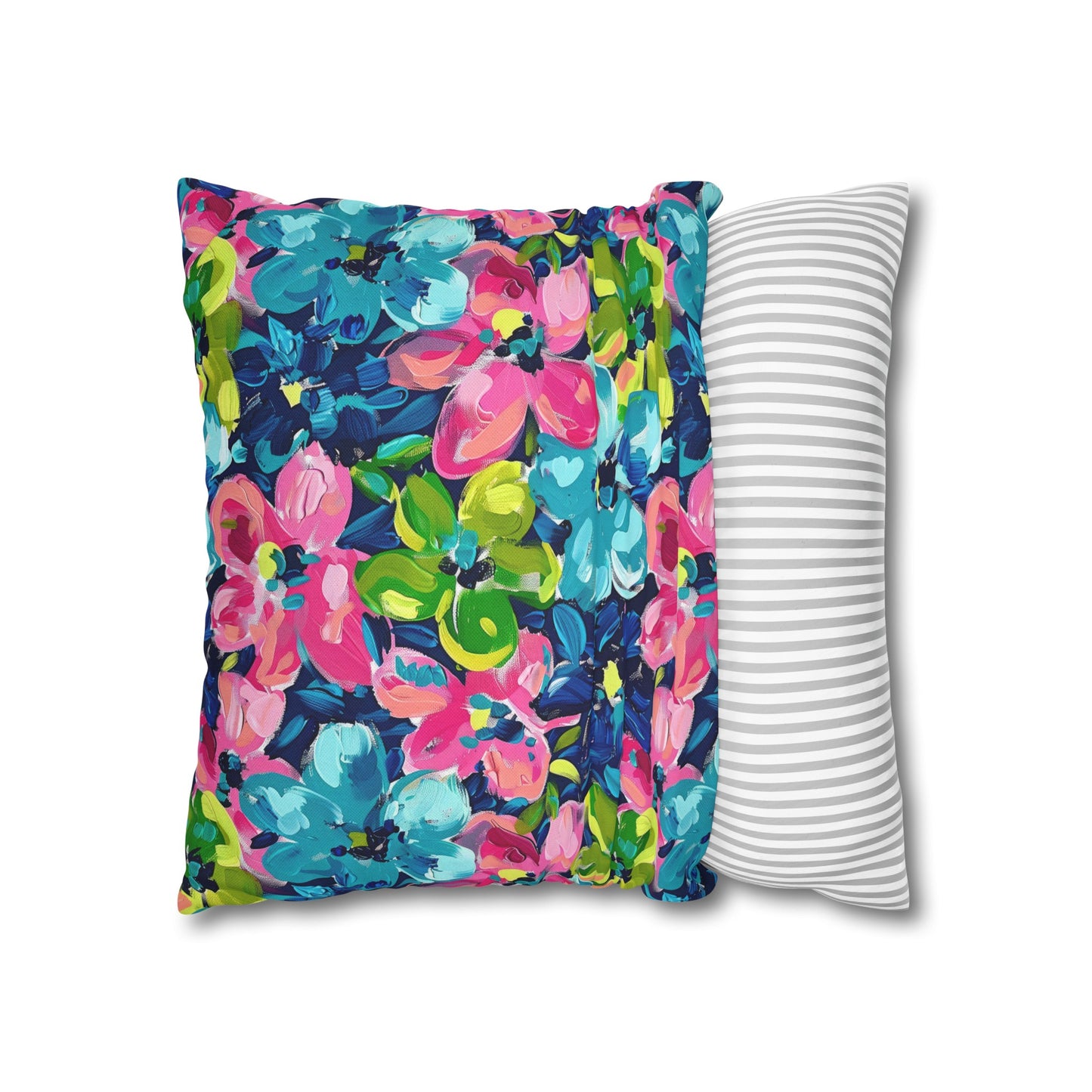 Dusk Blossoms: Moody Pink, Blue, and Yellow Watercolor Flowers Spun Polyester Square Pillowcase 4 Sizes