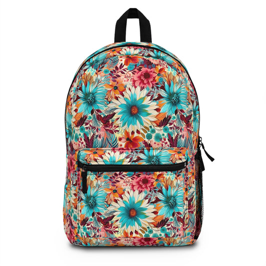 Floral Explosion of Pinks, Teals and Oranges on a Soft Cream Canvas Lightweight Stylish Durable Backpack (Made in USA)