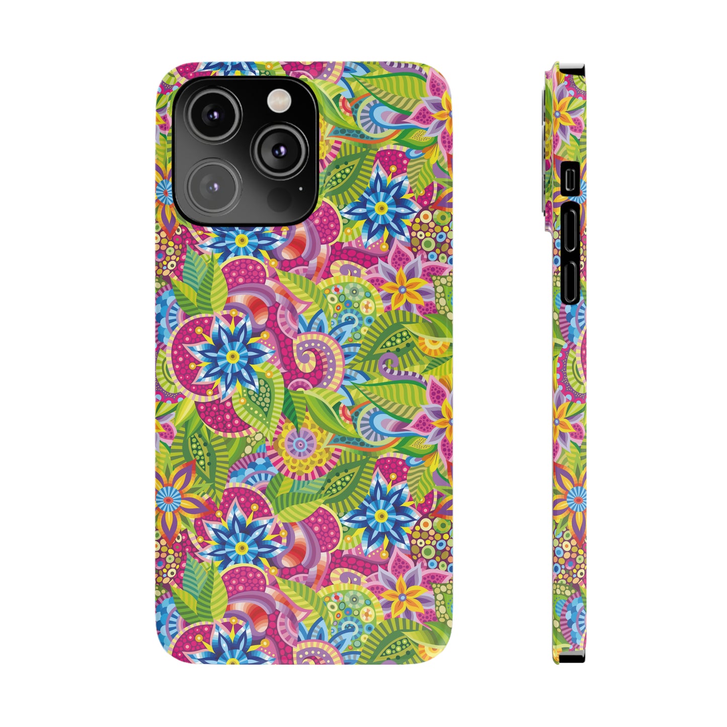 Vibrant Array of Abstract Flowers and Paisley in Rainbow Hues Iphone 15-12 Slim Phone Case