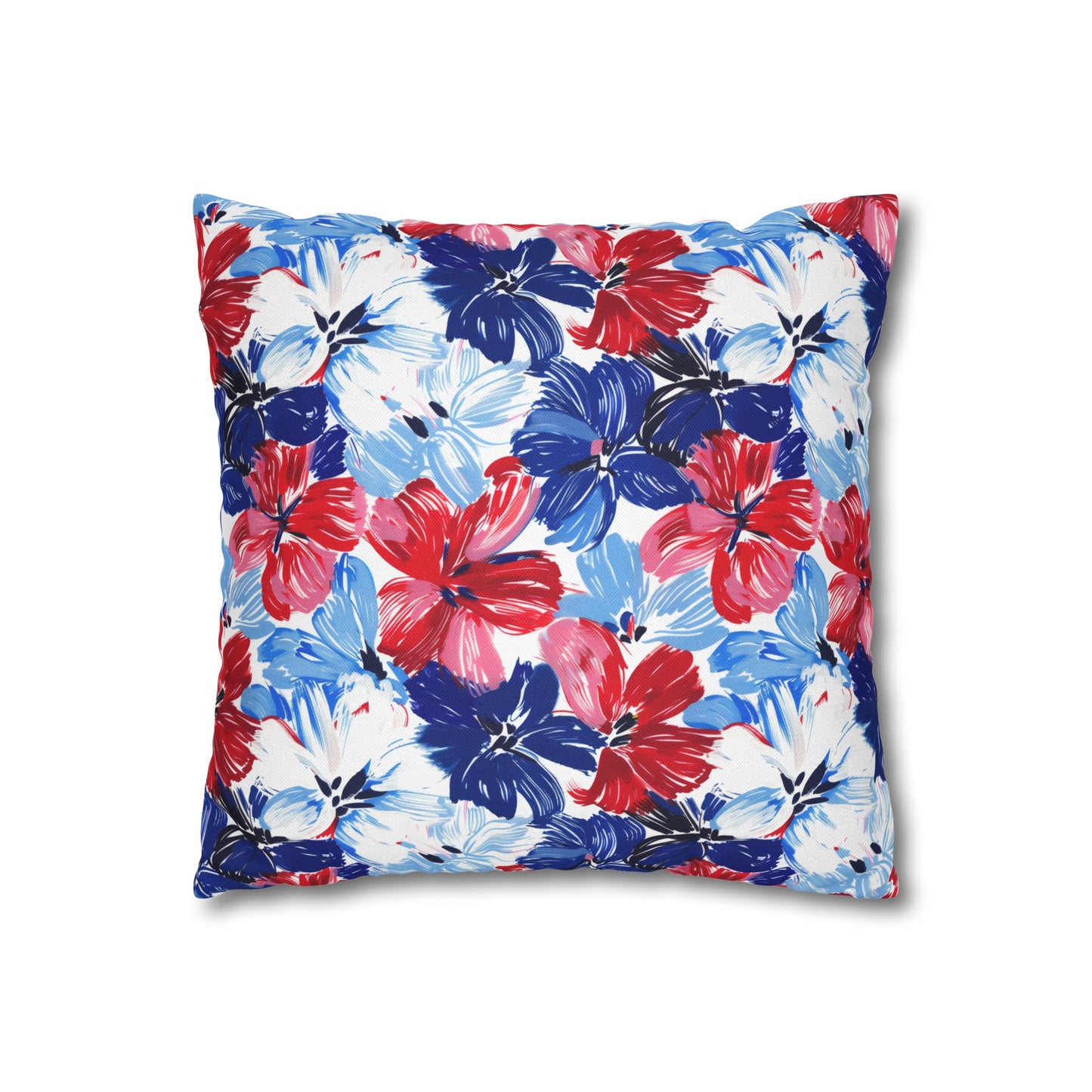 Americana Blooms: Large Watercolor Flowers in Red, White, and Blue Spun Polyester Square Pillowcase 4 Sizes