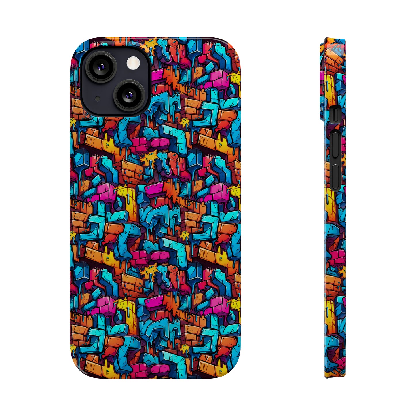 3D Rainbow Colored Graphic Blocks Design Iphone 15-12 Slim Phone Case