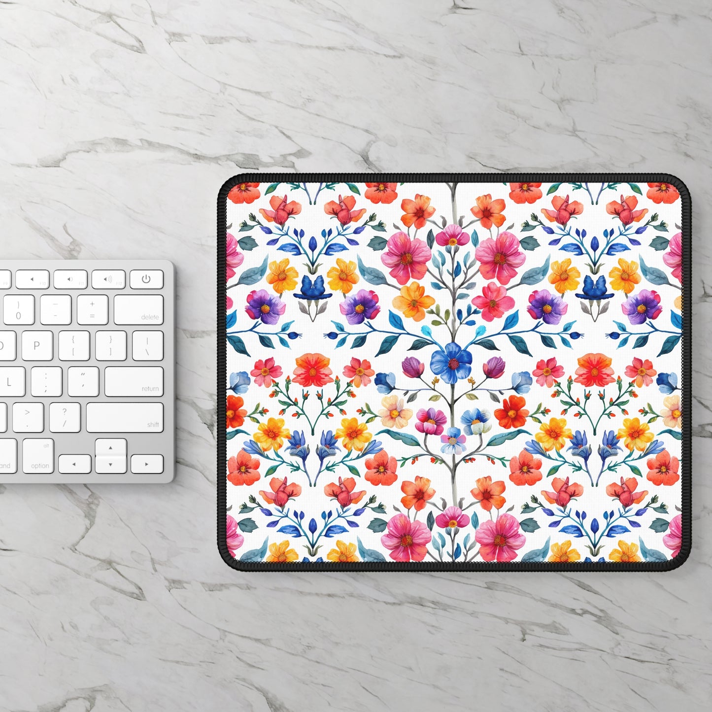 Botanical Symphony with Vibrant Watercolor Flowers Gaming Mouse Pad with Finished Edges