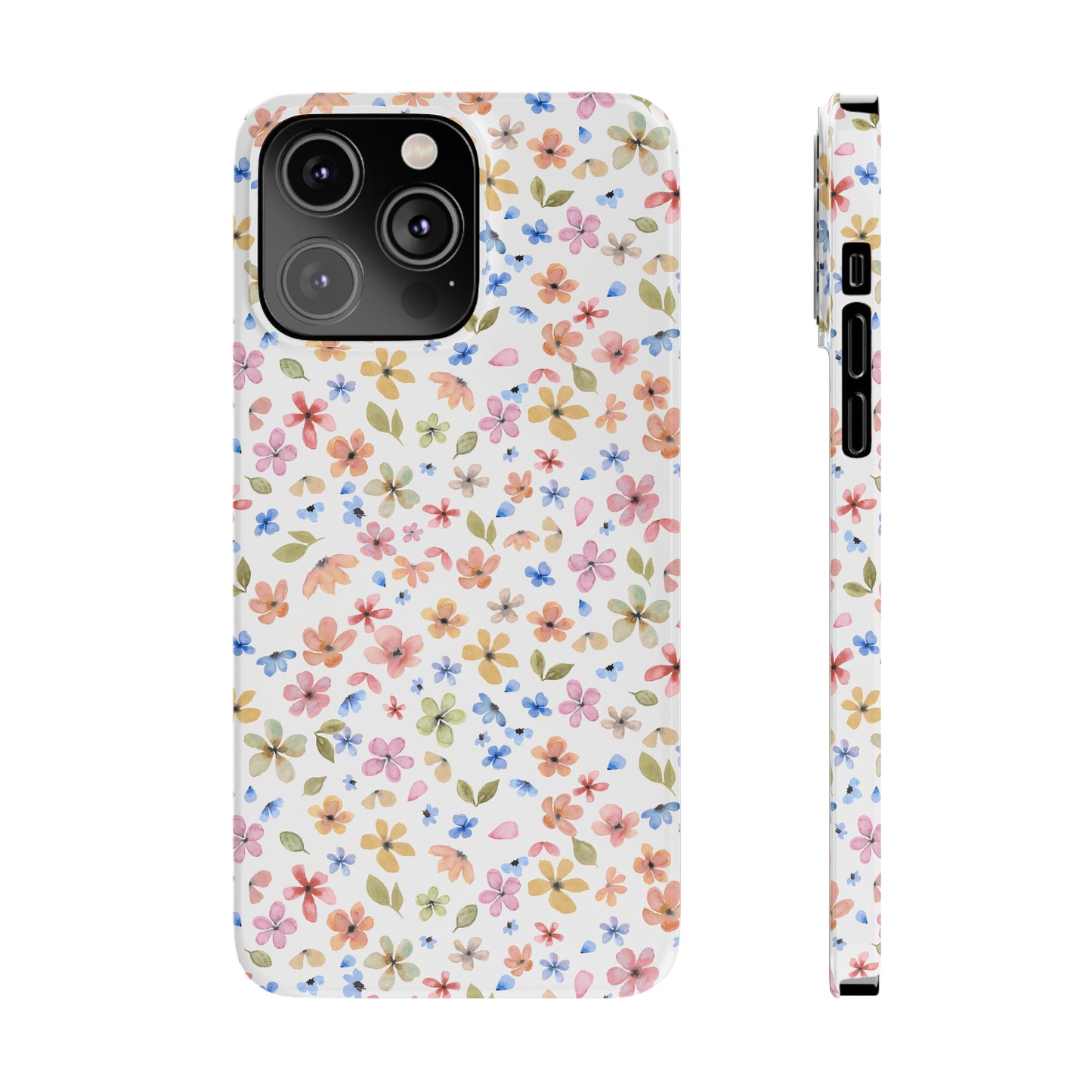 Tiny Pink, Yellow and Blue Flowers Iphone 15-12 Slim Phone Case