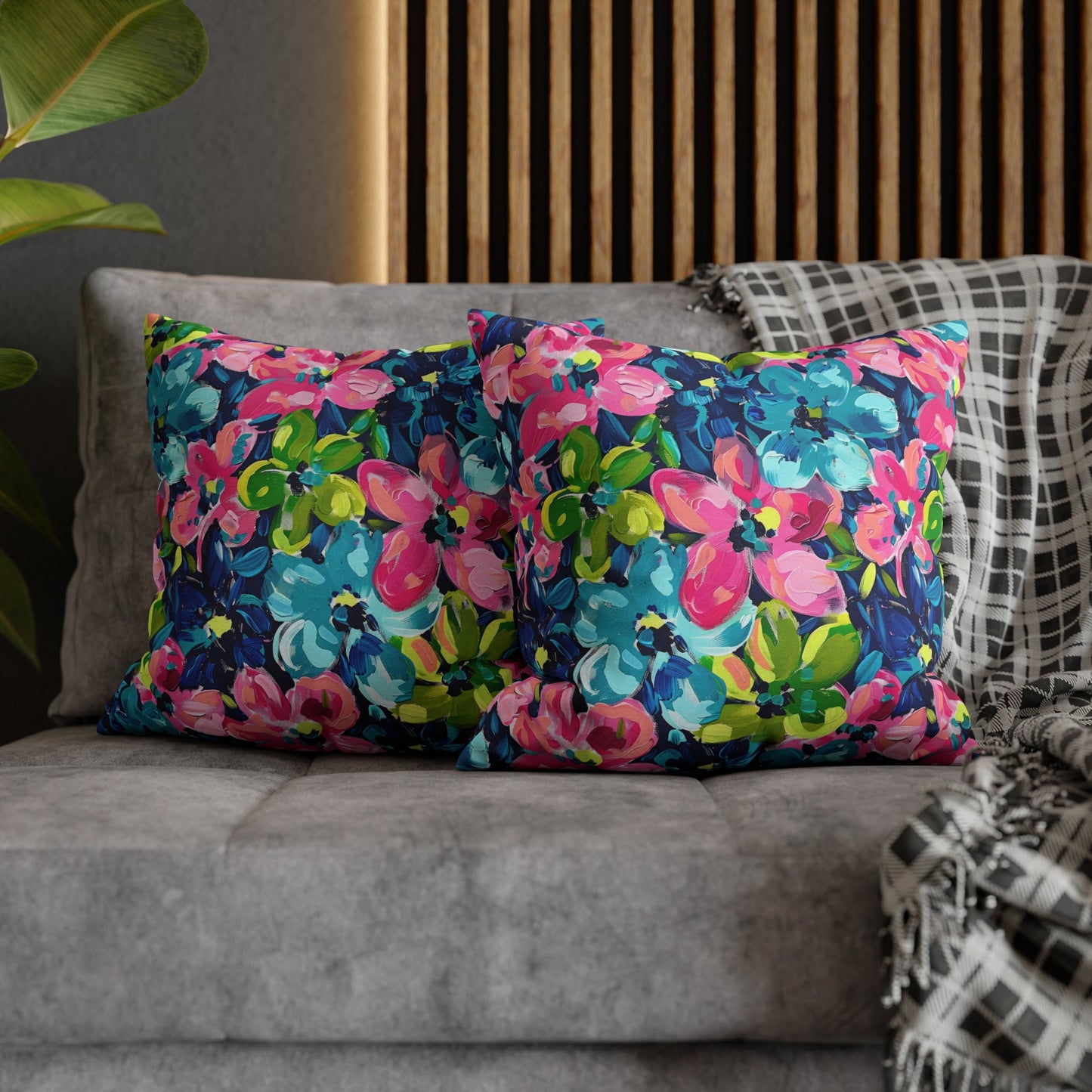 Dusk Blossoms: Moody Pink, Blue, and Yellow Watercolor Flowers Spun Polyester Square Pillowcase 4 Sizes