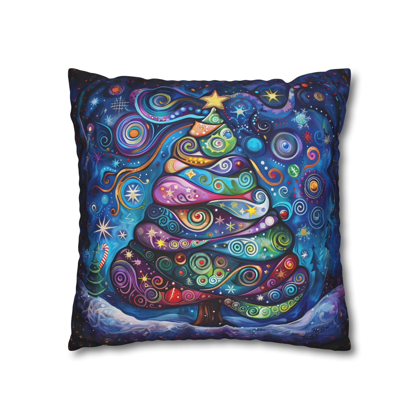 Vibrant Abstract Patchwork Christmas Tree Illuminating the Season Spun Polyester Square Pillowcase 4 Sizes