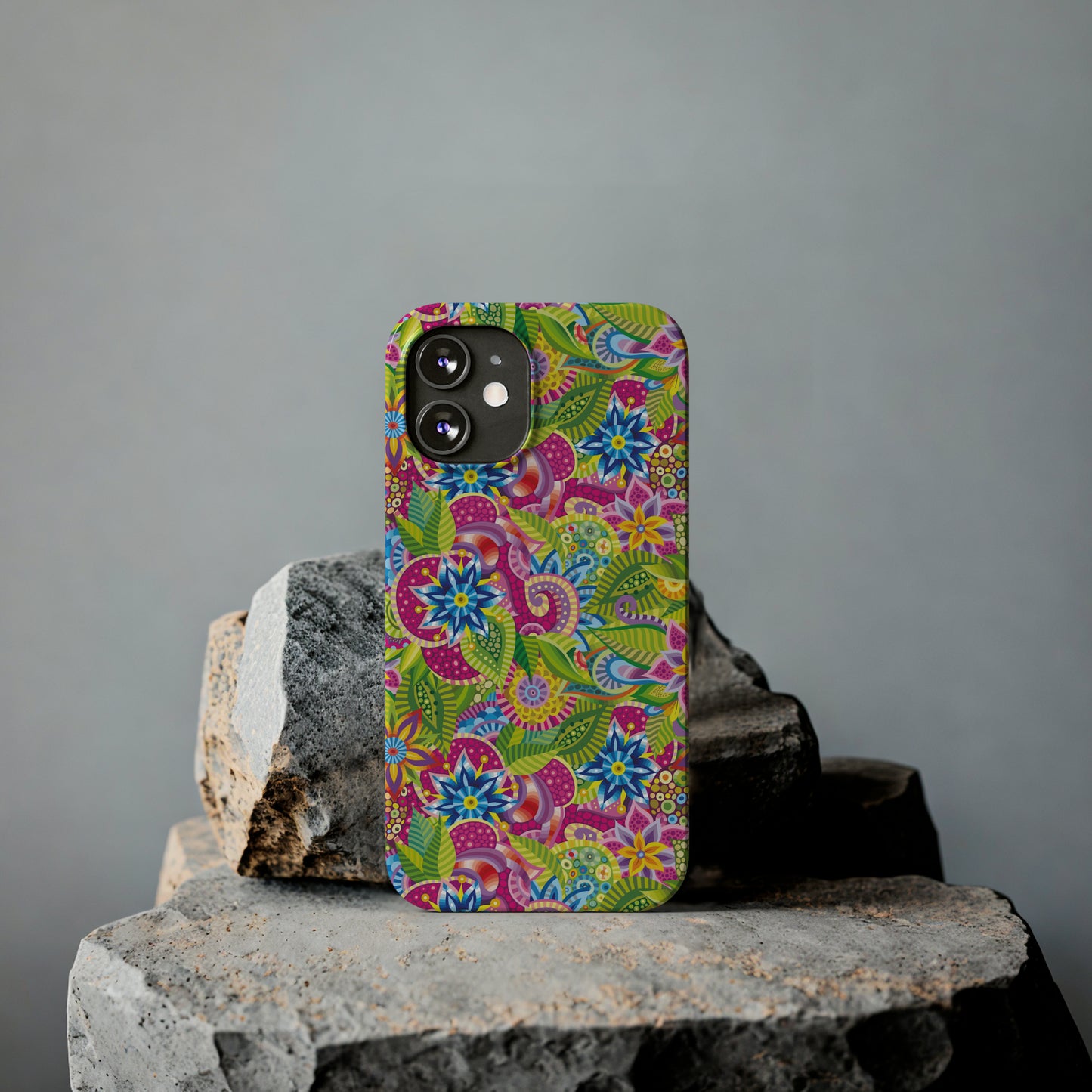 Vibrant Array of Abstract Flowers and Paisley in Rainbow Hues Iphone 15-12 Slim Phone Case