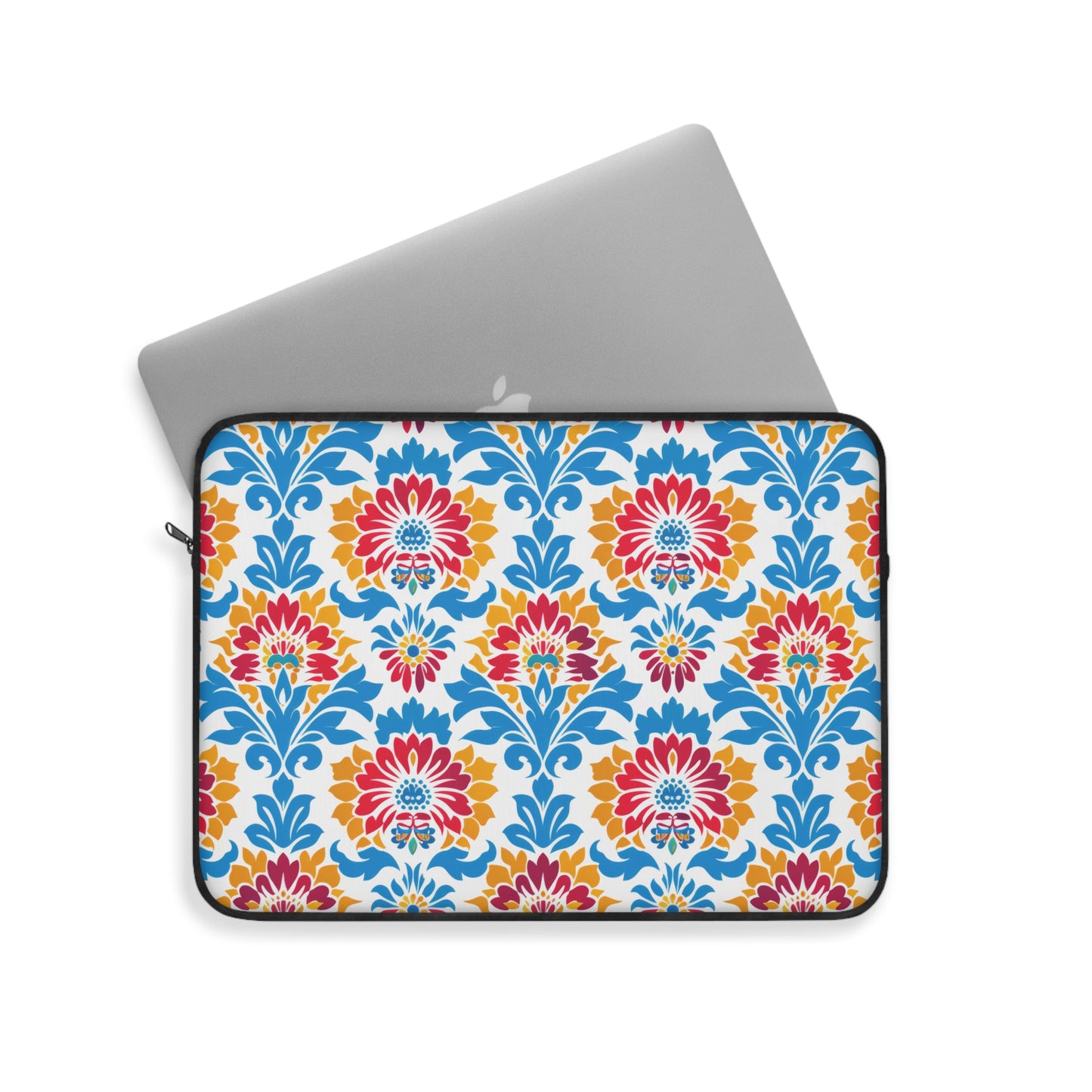 Bright Bouquet of Whimsy in Lively Hues of Red and Blue Flowers with Yellow Accents Laptop or Ipad Protective Sleeve 3 Sizes Available