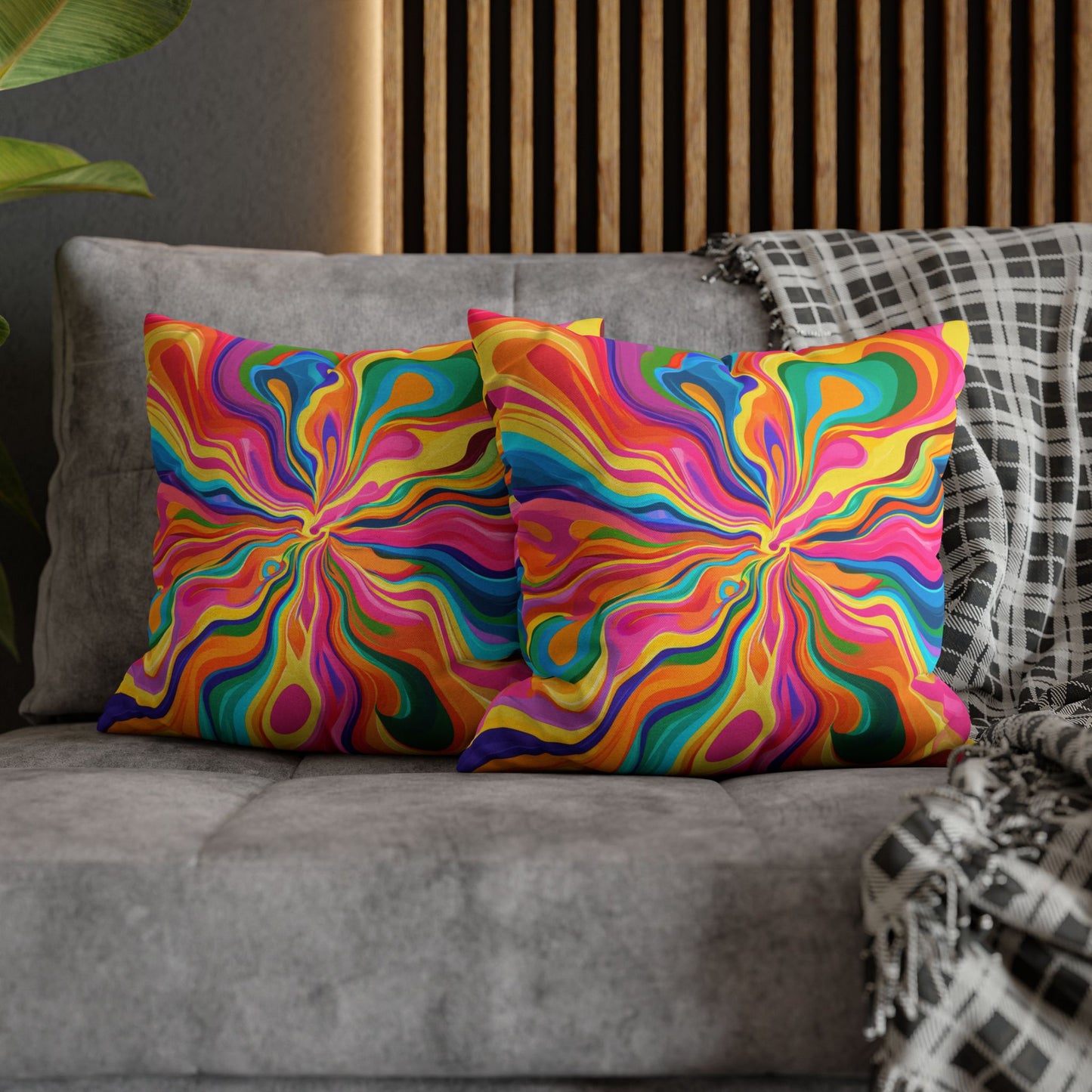 Color Rainbow Fusion Swirl Spun Polyester Square Pillowcase 4 Sizes