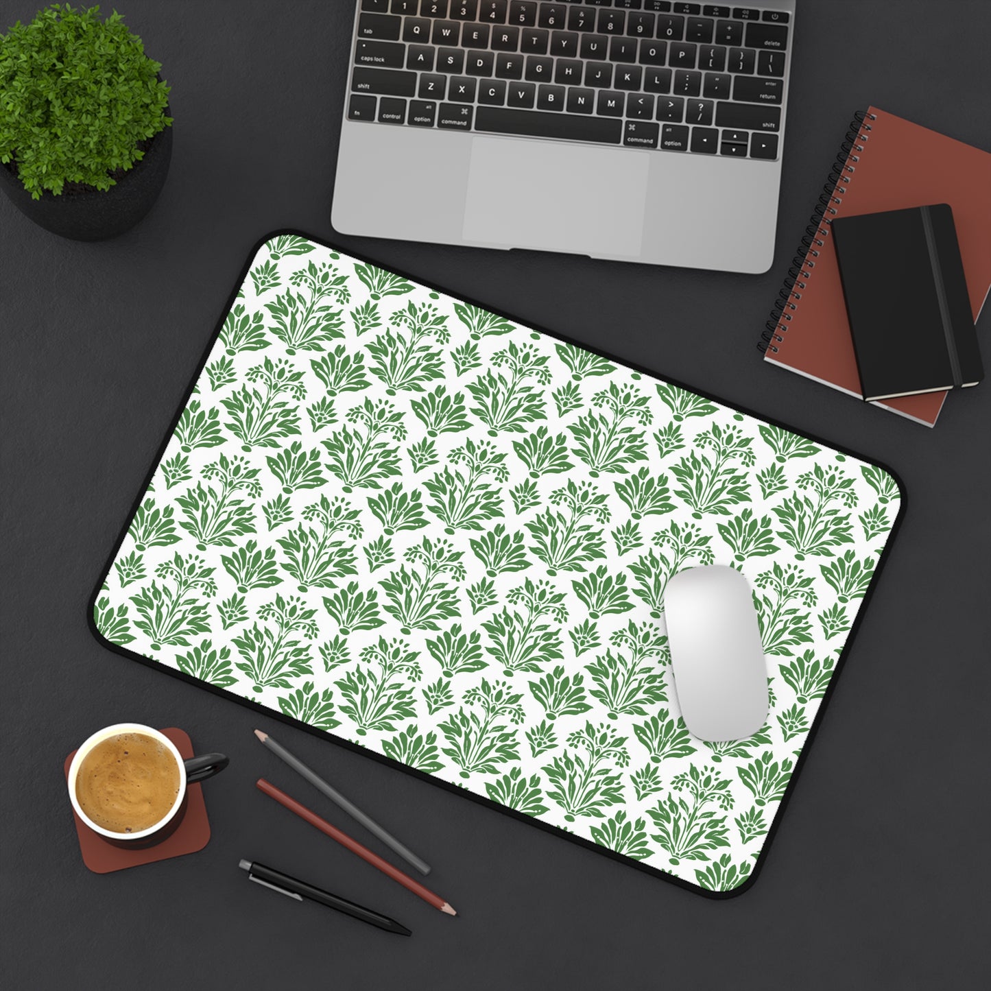 Green Floral Indian Block Print Pattern Gaming Mouse Pad  Desk Mat  - 3 Sizes