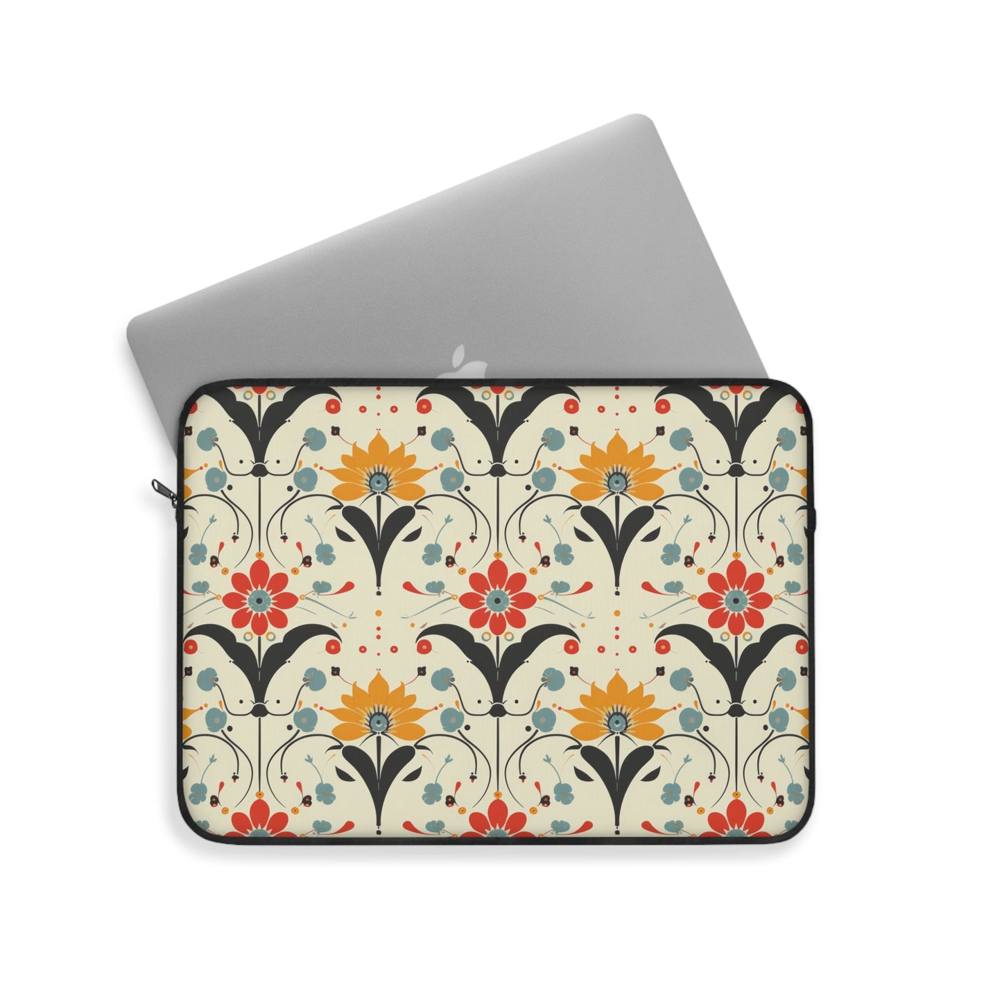 Whimsical Retro Garden in Muted Yellow, Red and Blues Laptop or Ipad Protective Sleeve 3 Sizes Available