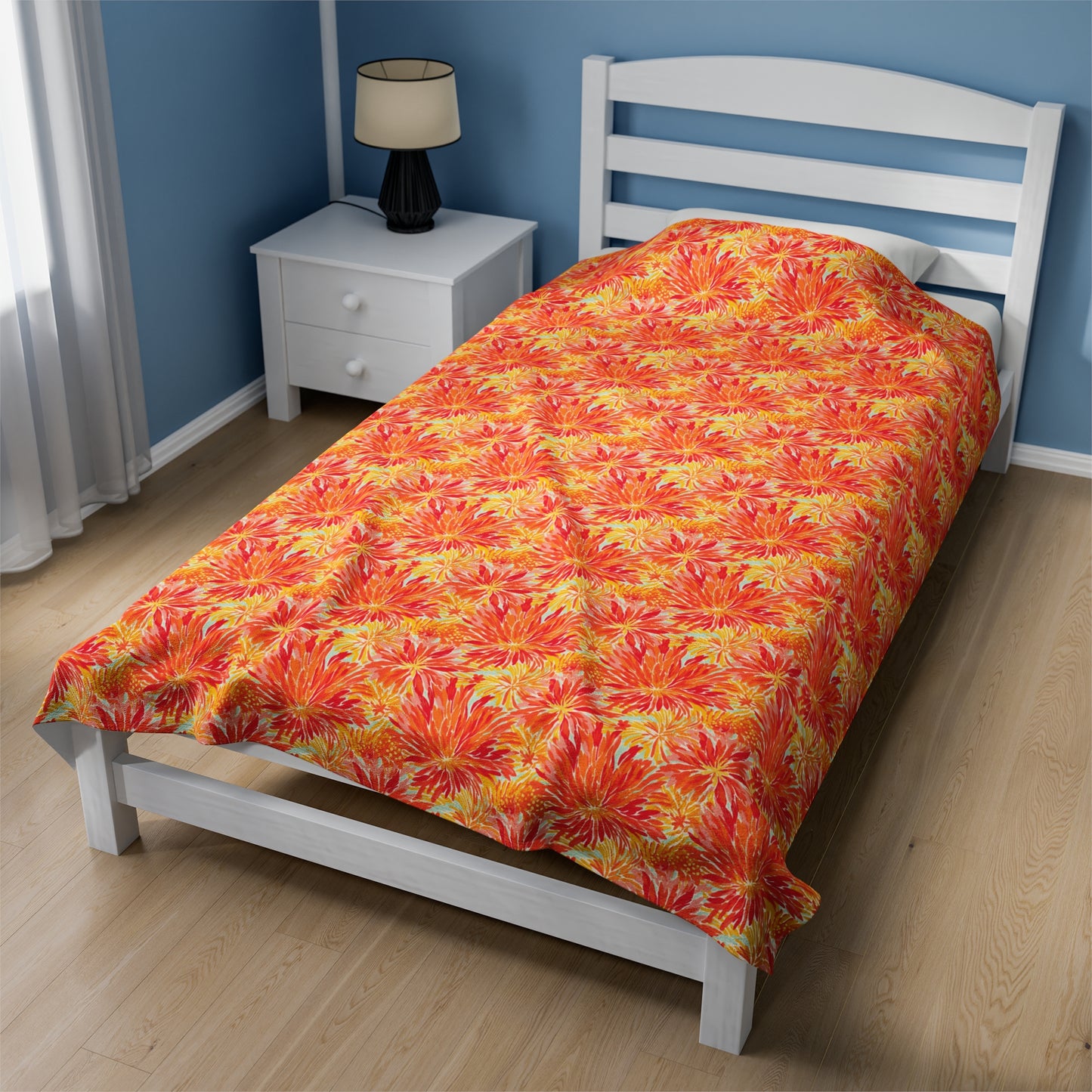 Golden Citrus Blooms: Vibrant Orange and Yellow Watercolor Flowers Velveteen Plush Blanket 3 Sizes