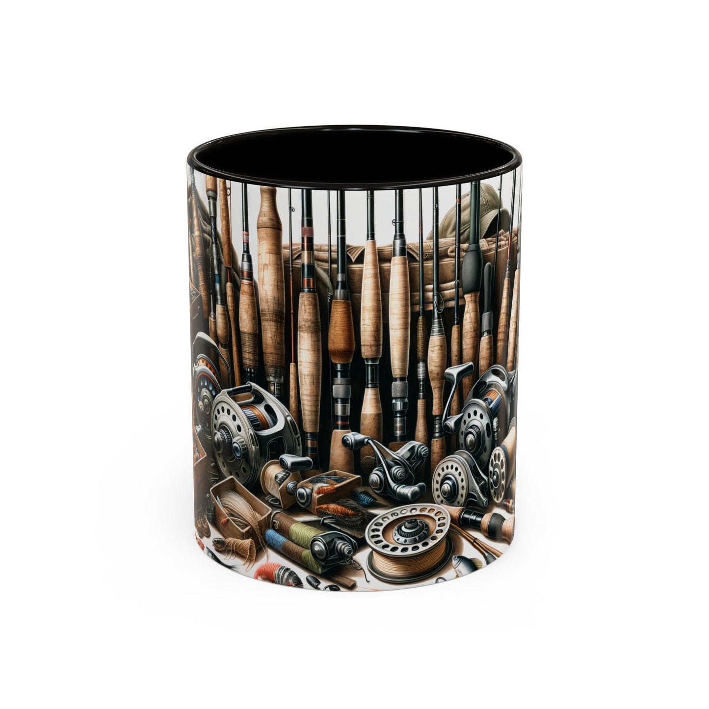 Fishing Rods, Reels, Lures & Tackle Box Colorful Mugs Sizes are 11oz or 15oz