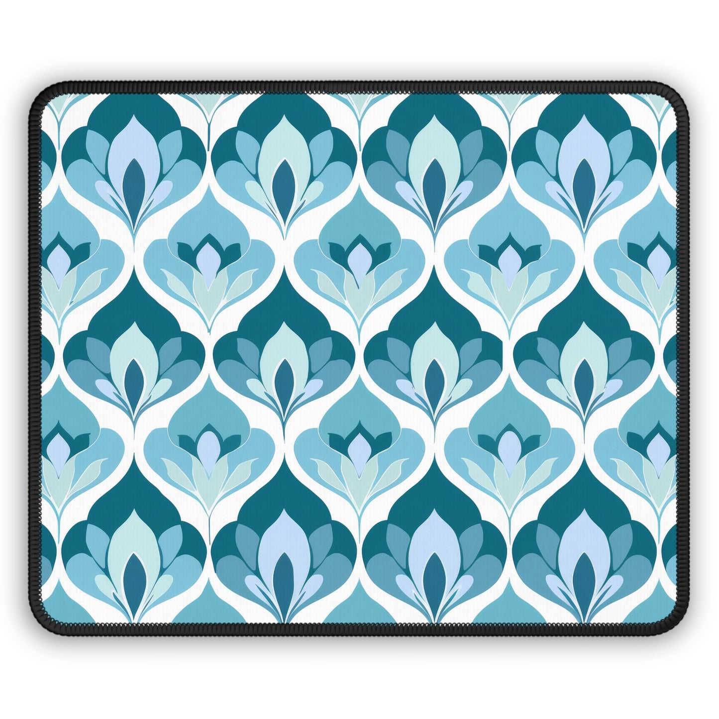 Serene Leaf Motifs Cascading in Cool Hues of Oceanic Blues Mouse Pad with Finished Edges