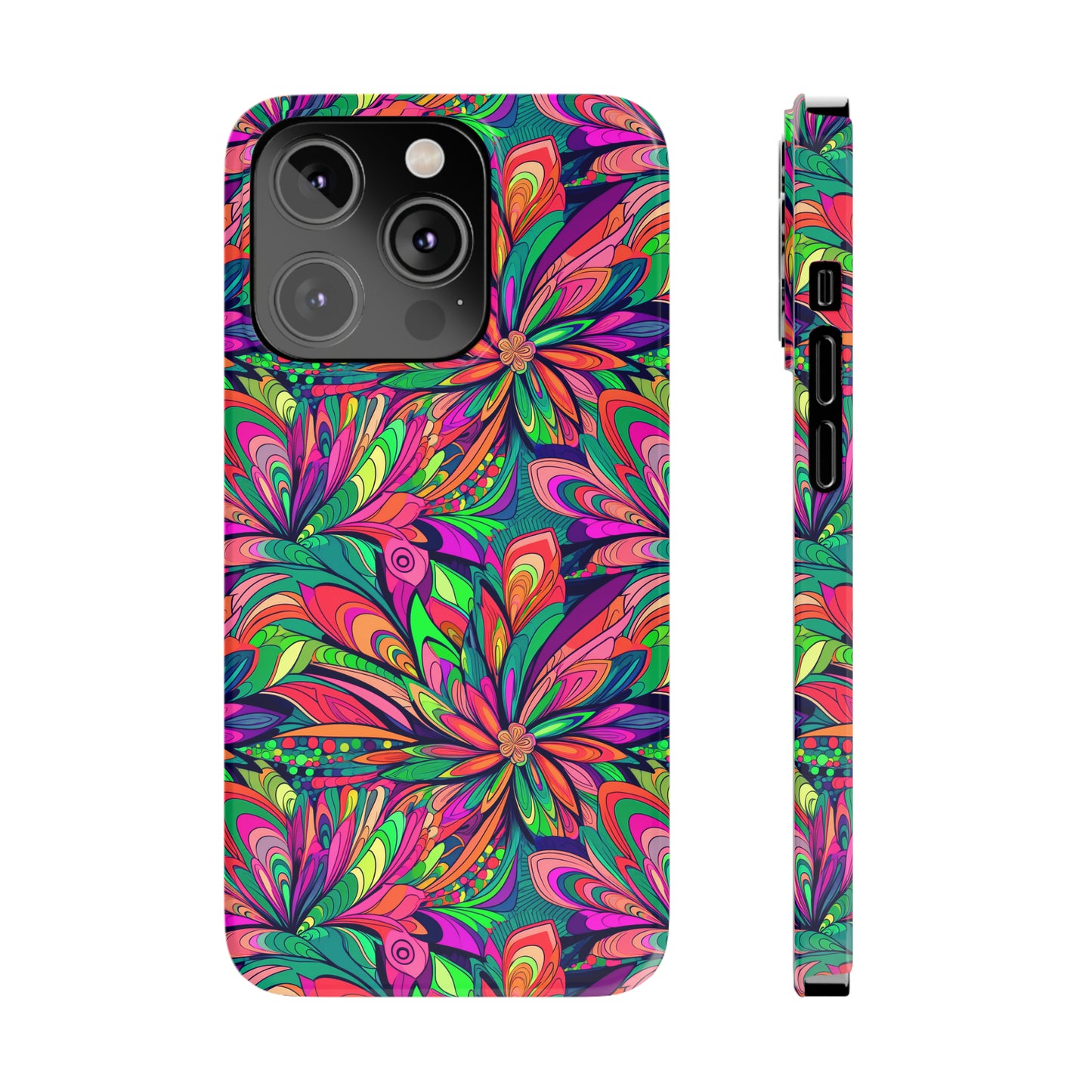 Tropical Large Neon Flowers Iphone 15-12 Slim Phone Case