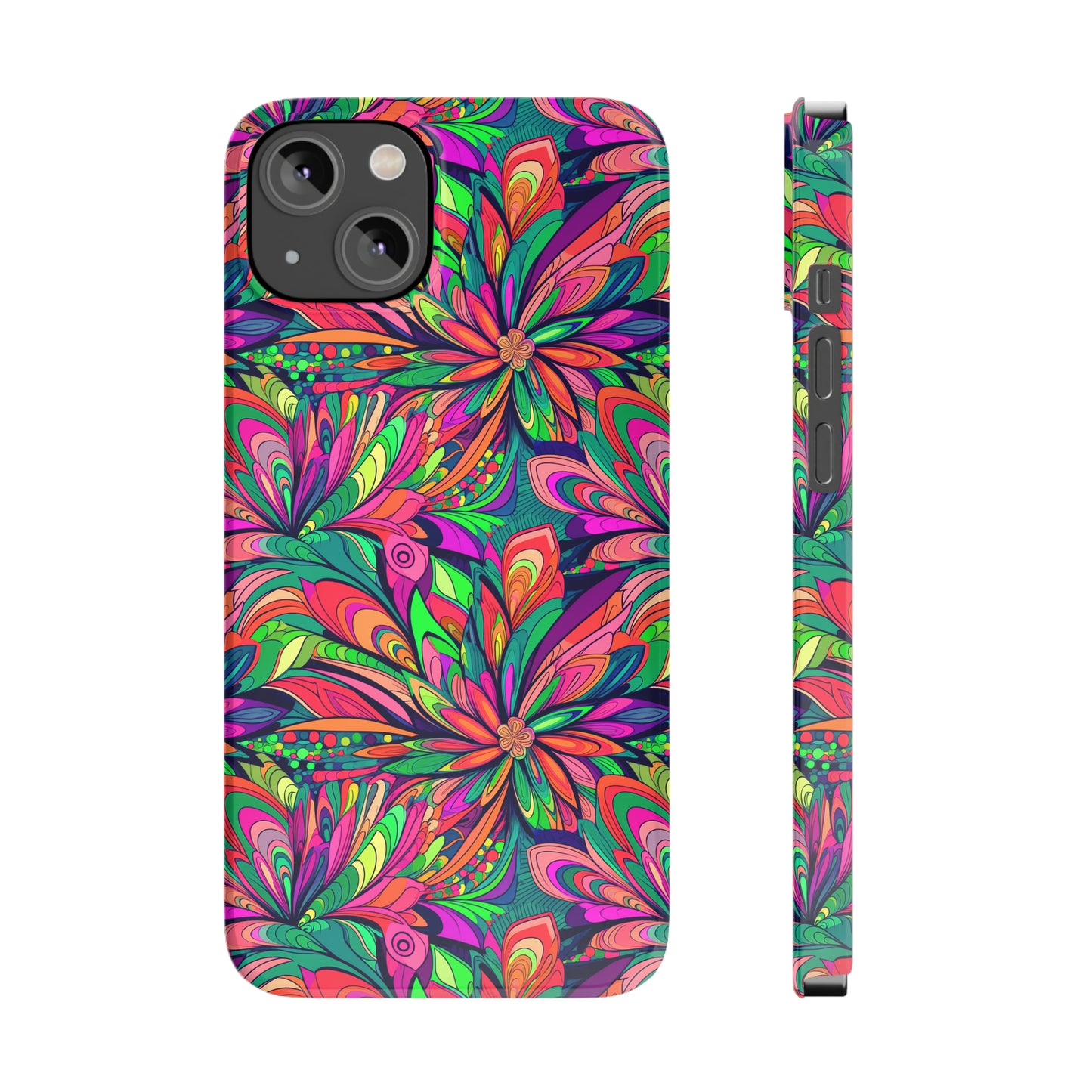 Tropical Large Neon Flowers Iphone 15-12 Slim Phone Case