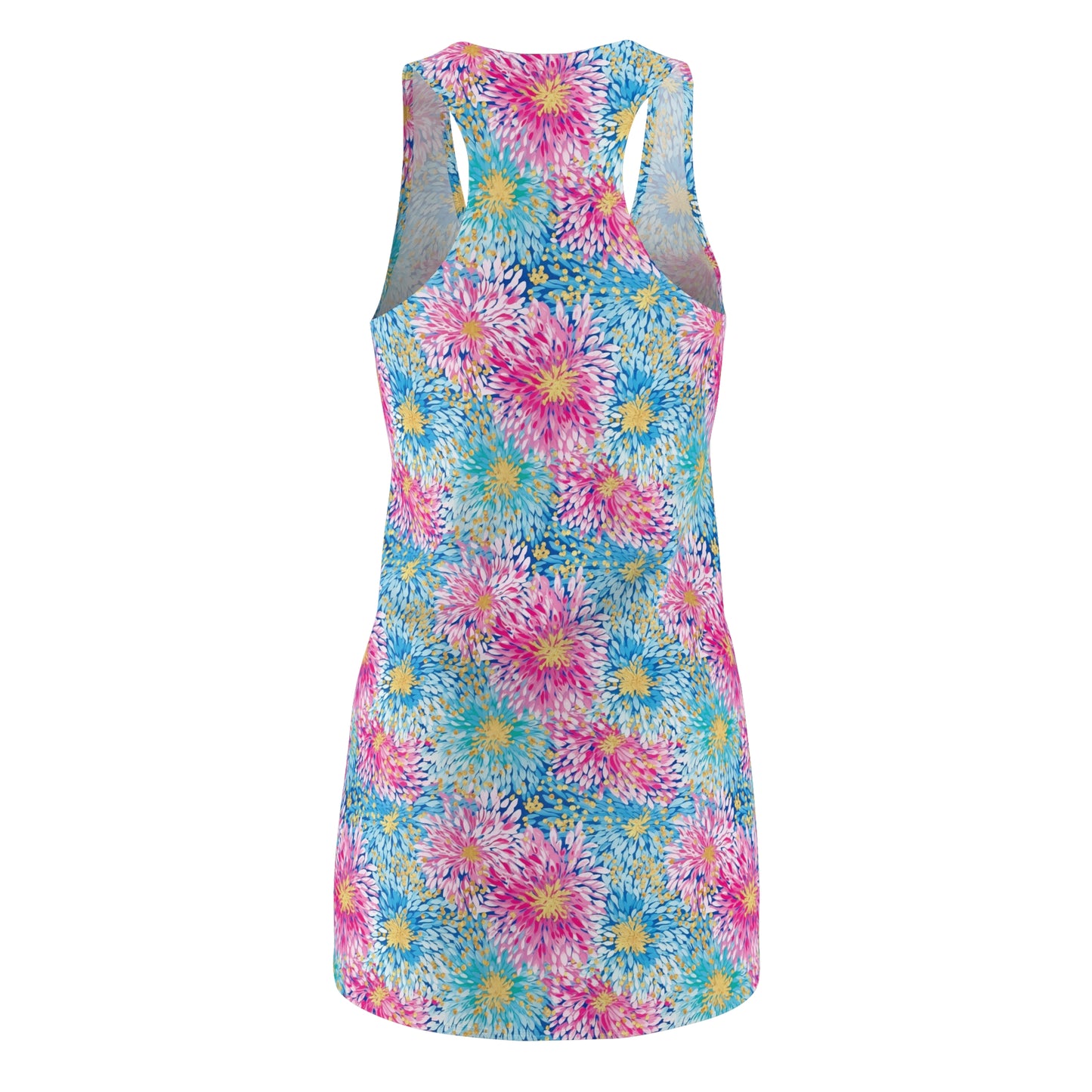 Pastel Harmony: Watercolor Chrysanthemums in Pink, Blue, and Yellow Women's Racerback Dress XS - 2XL