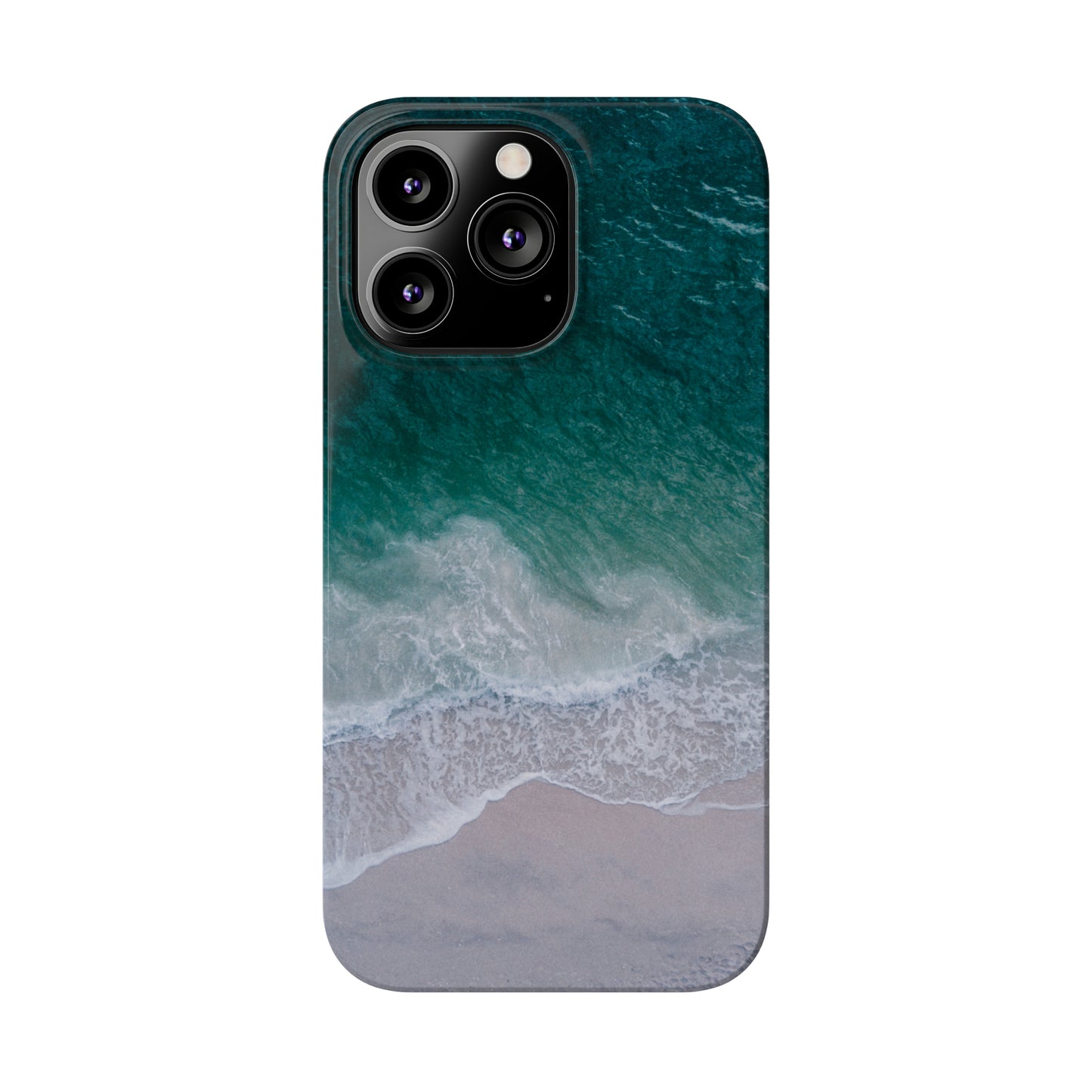 Ocean's Embrace: Deep Green Waters with White Waves Crashing onto the Beach Design Iphone 15-12 Slim Phone Case