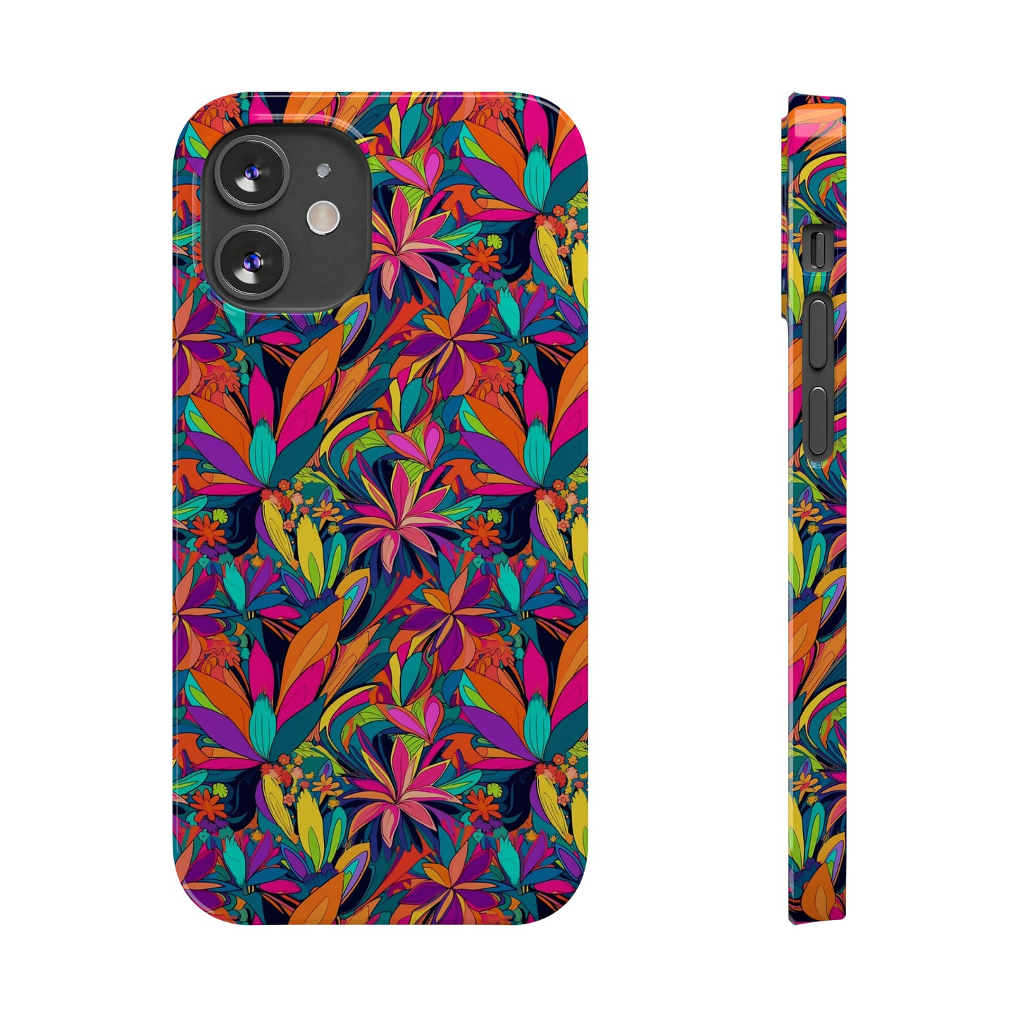 Tropical Neon Flowers Iphone 15-12 Slim Phone Case